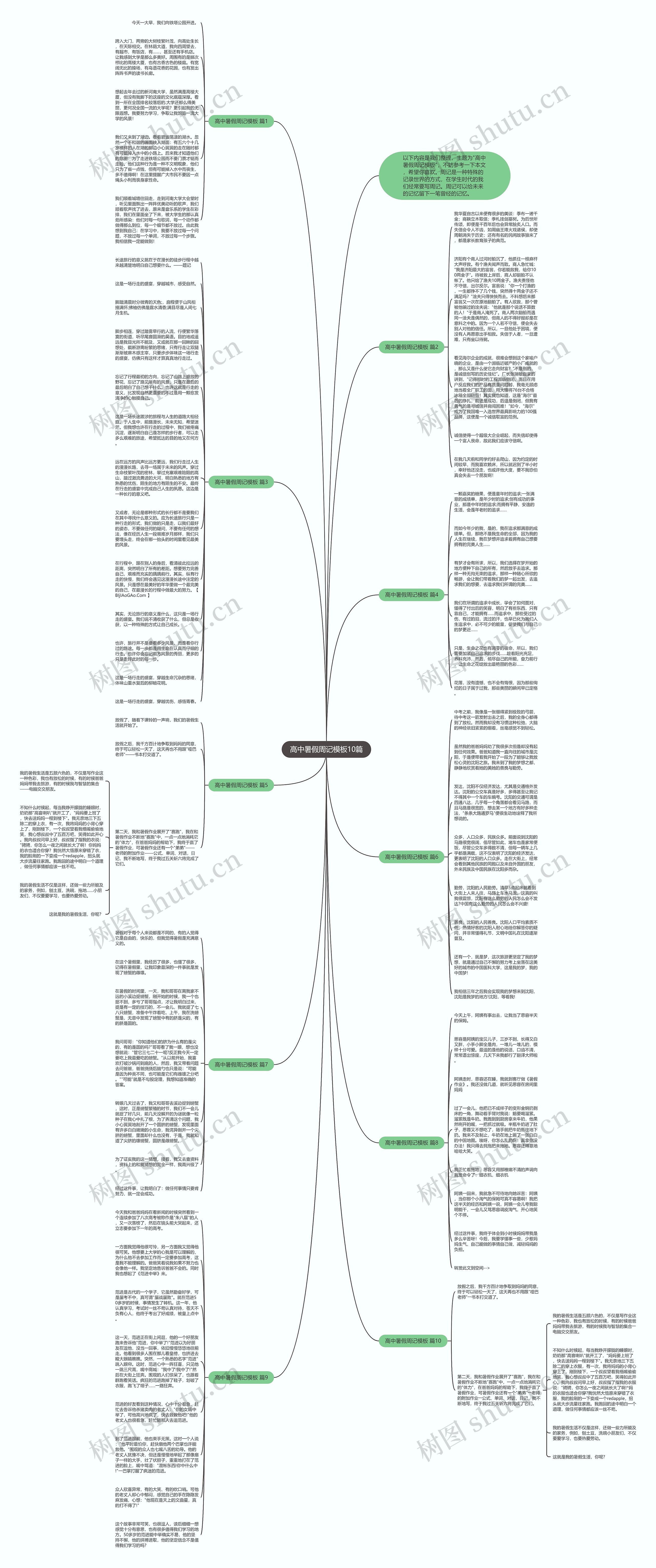 高中暑假周记10篇思维导图
