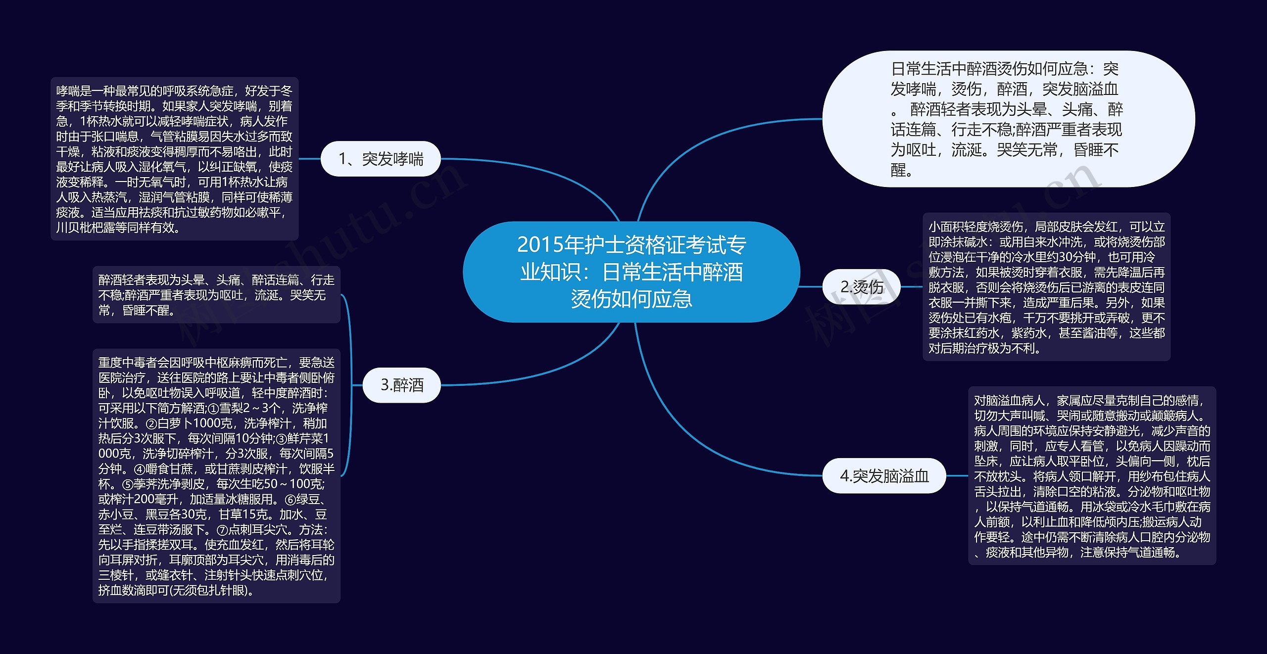 2015年护士资格证考试专业知识：日常生活中醉酒烫伤如何应急思维导图