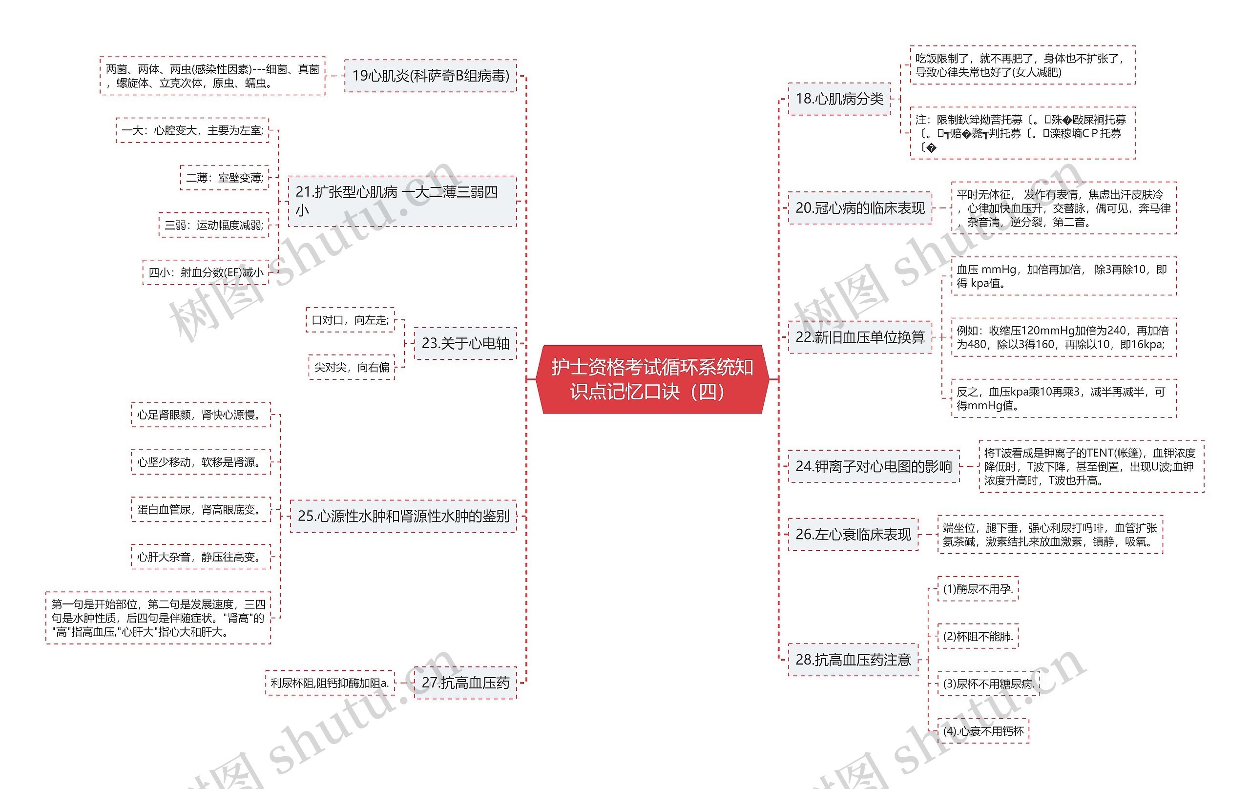 护士资格考试循环系统知识点记忆口诀（四）思维导图