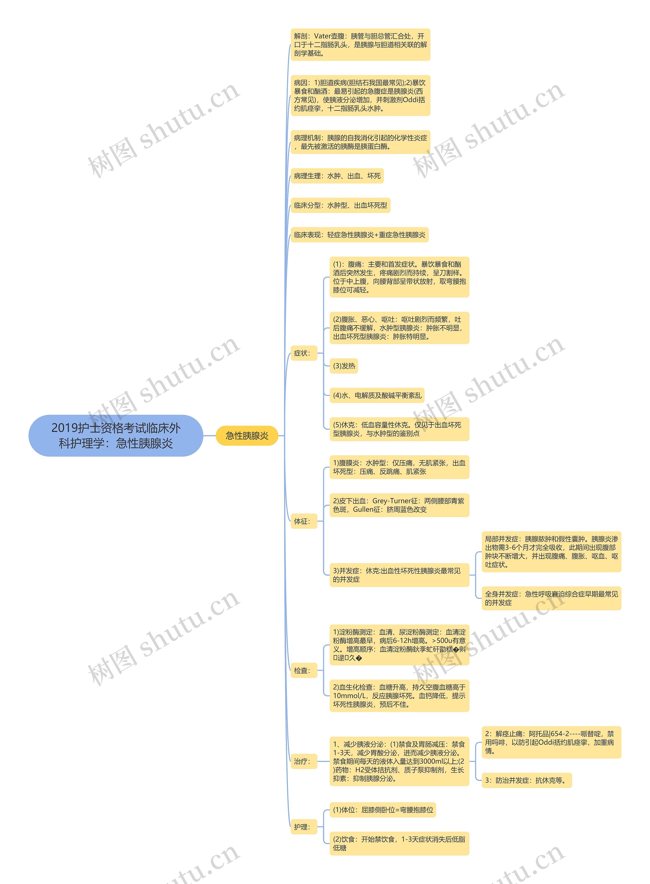 2019护士资格考试临床外科护理学：急性胰腺炎思维导图