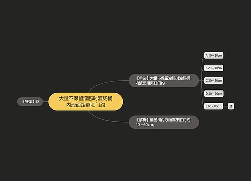 大量不保留灌肠时灌肠桶内液面距离肛门约思维导图