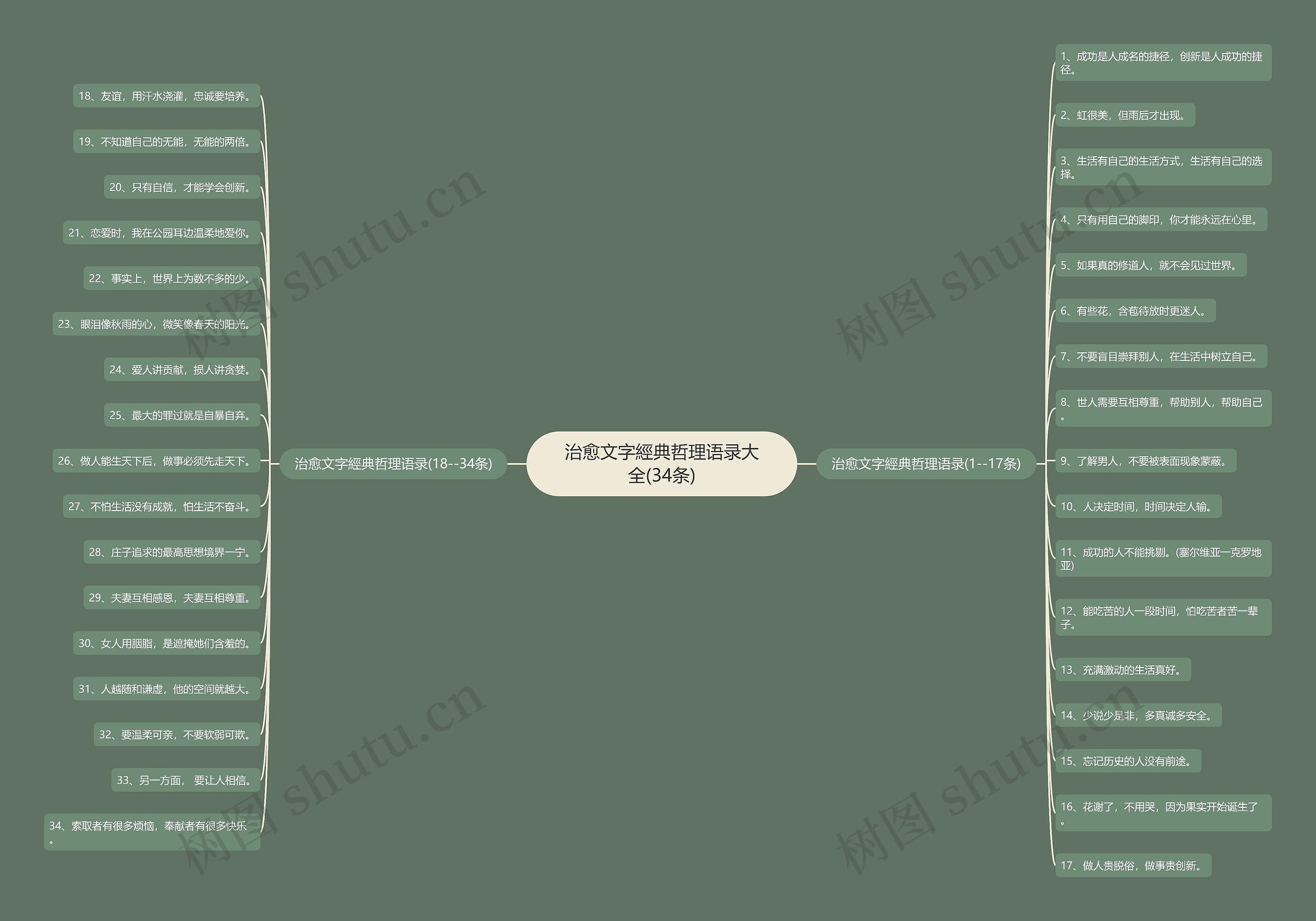 治愈文字經典哲理语录大全(34条)思维导图