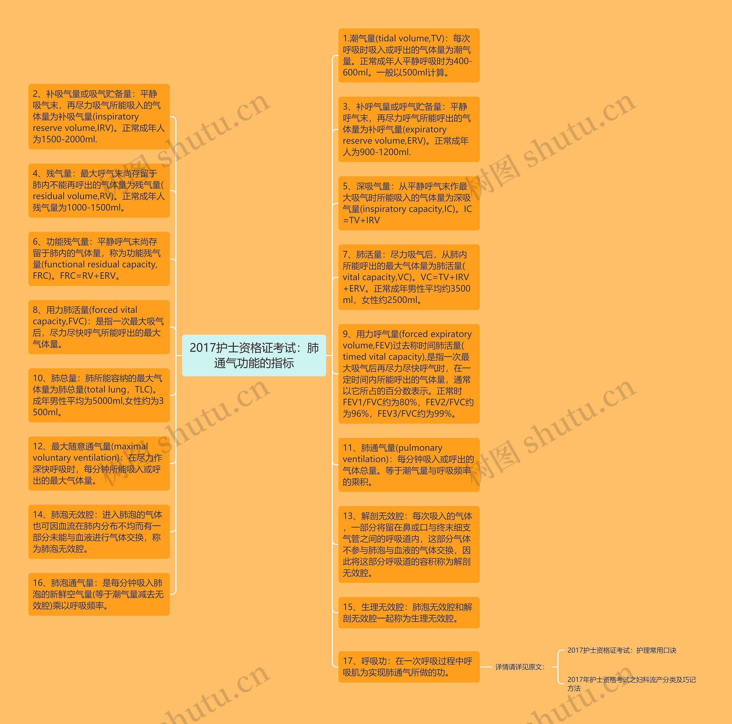 2017护士资格证考试：肺通气功能的指标思维导图