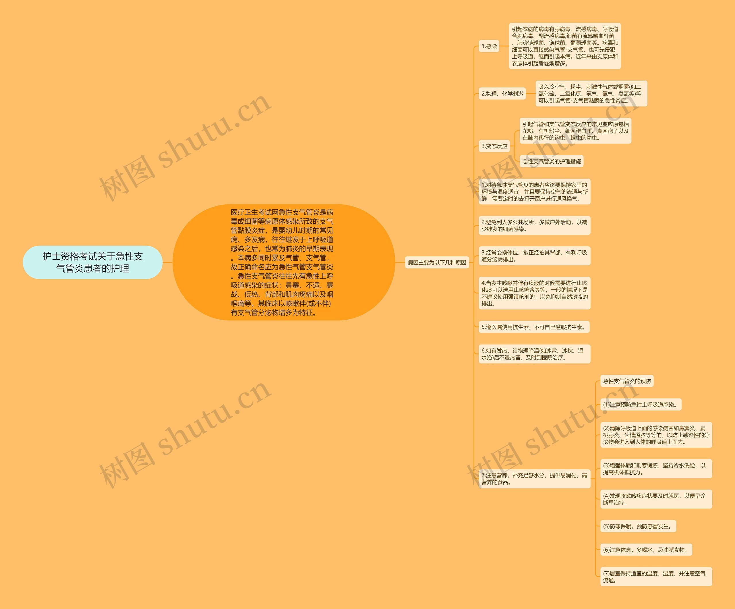 护士资格考试关于急性支气管炎患者的护理思维导图
