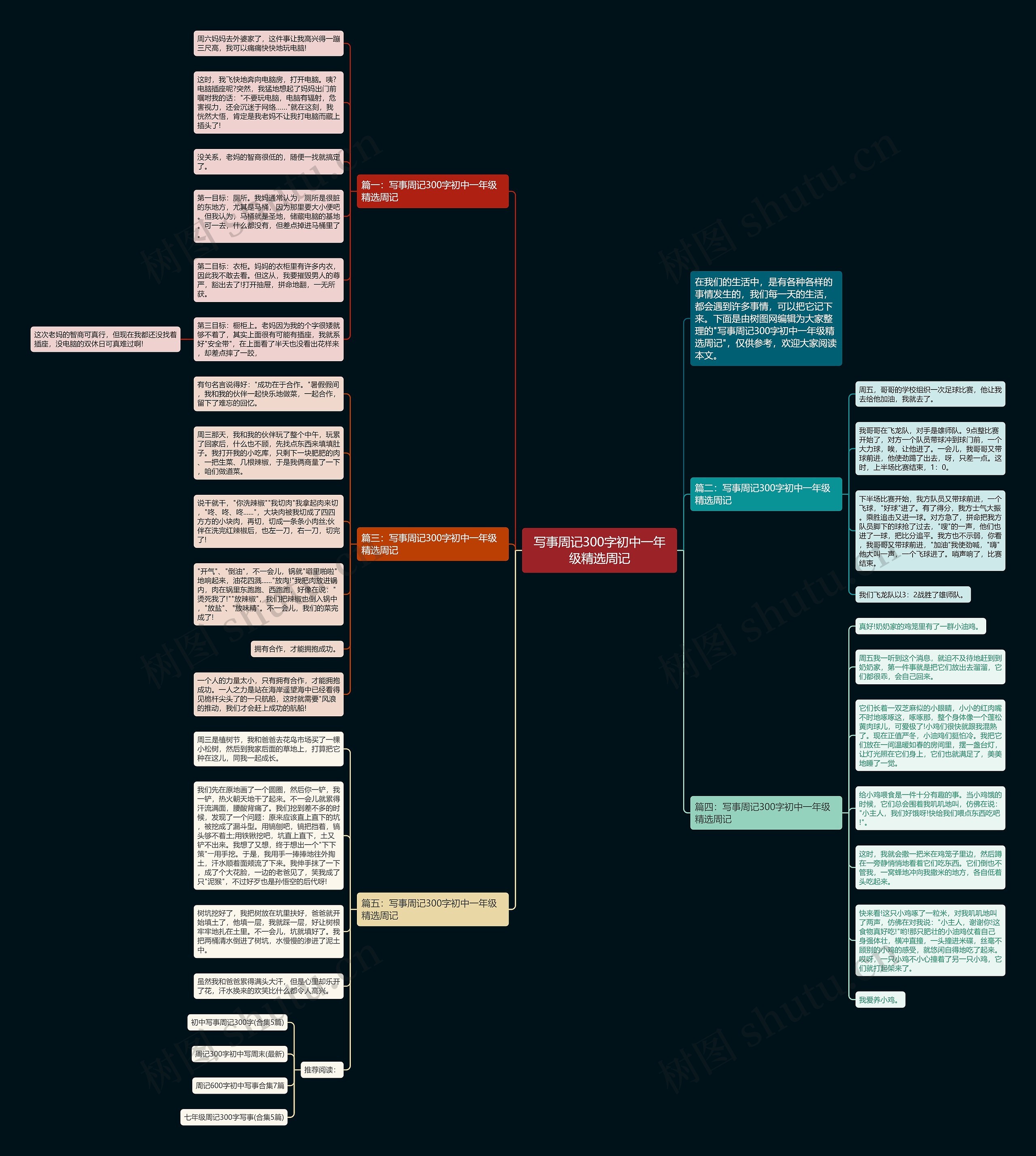 写事周记300字初中一年级精选周记思维导图