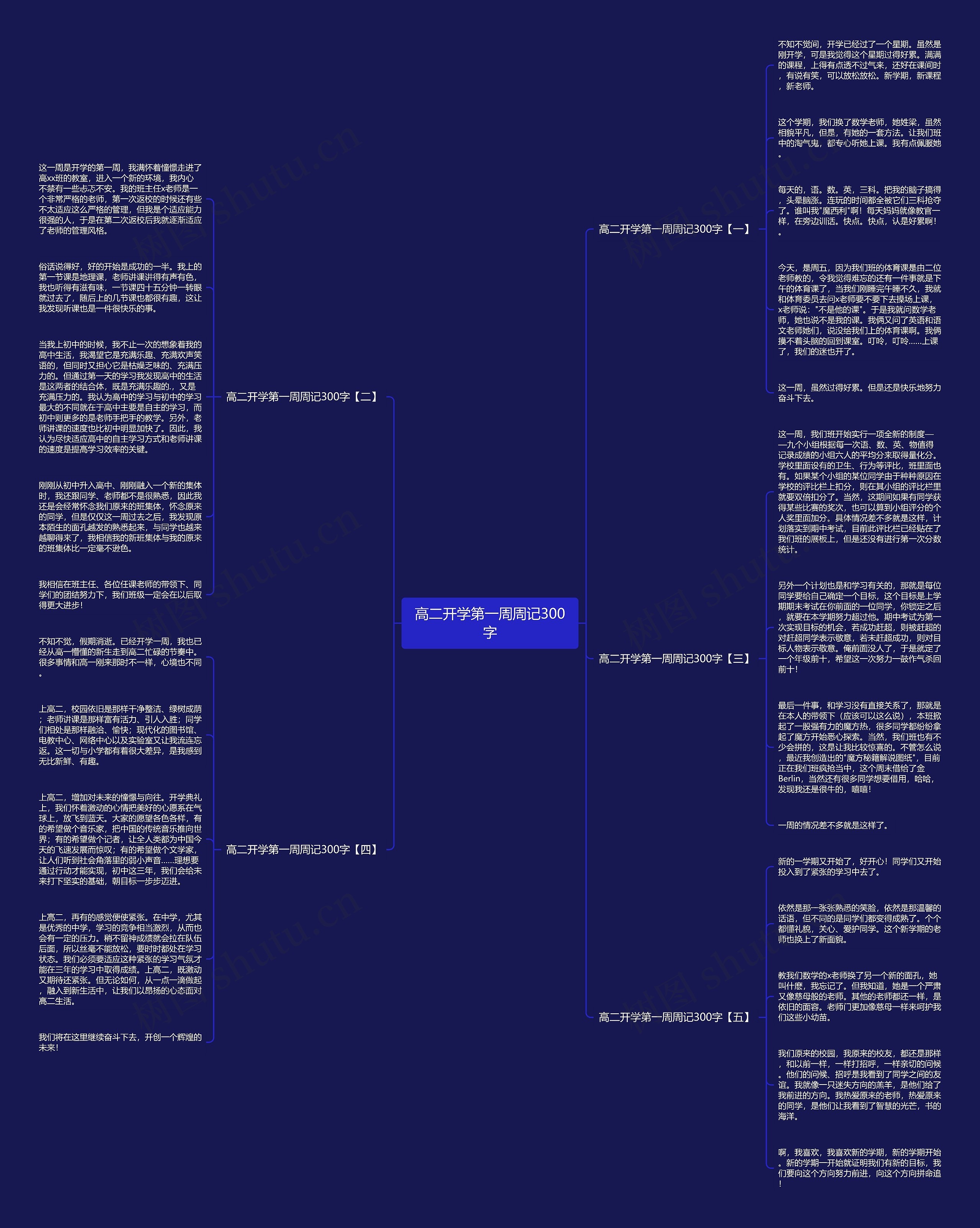 高二开学第一周周记300字思维导图