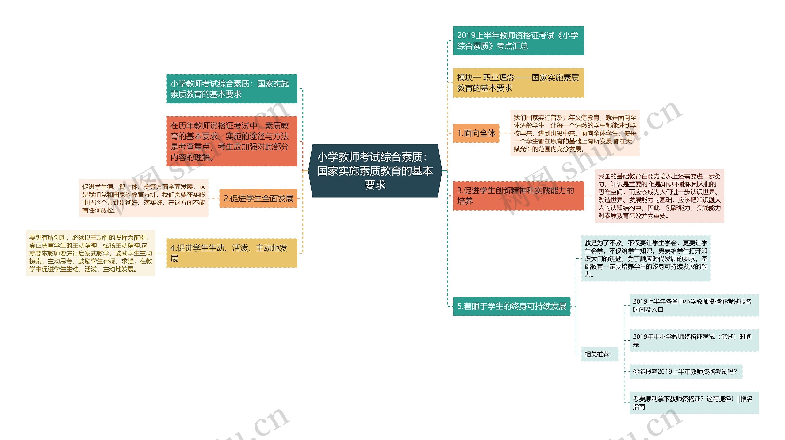 小学教师考试综合素质：国家实施素质教育的基本要求思维导图