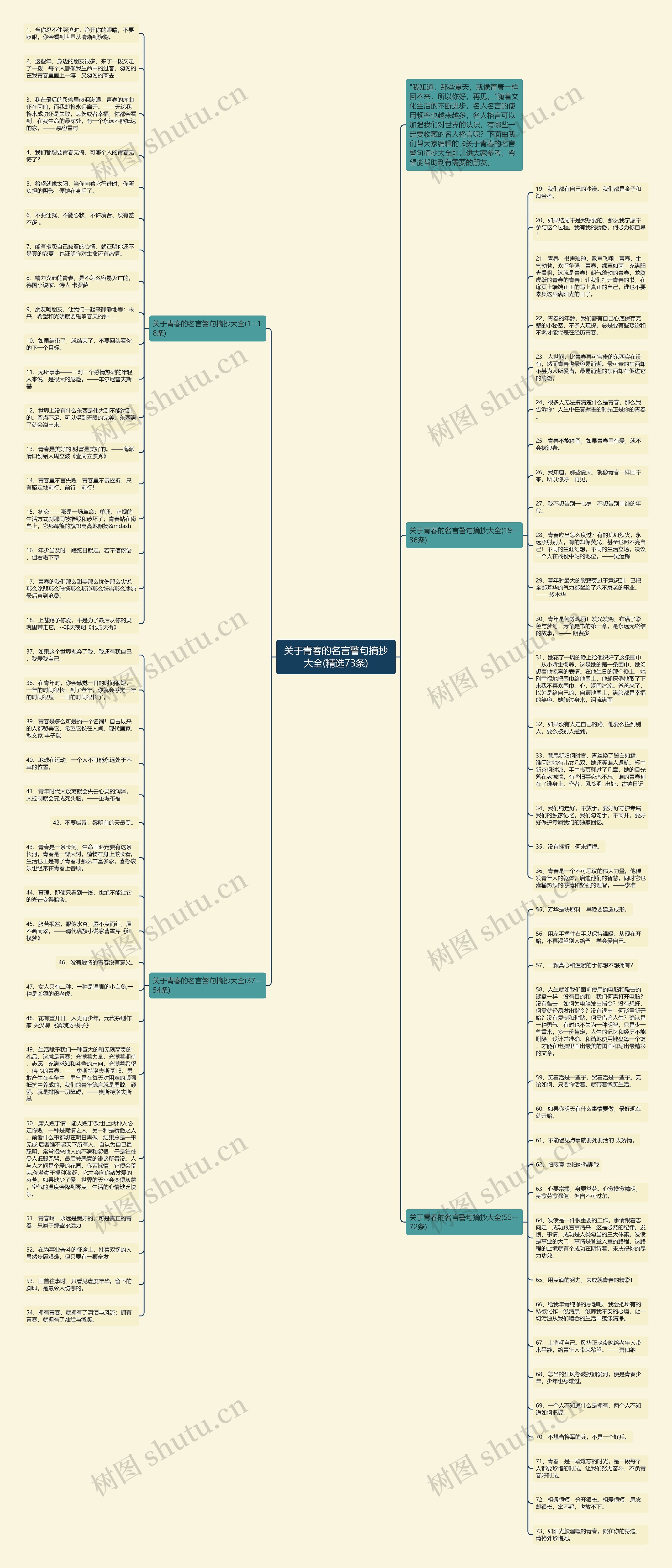 关于青春的名言警句摘抄大全(精选73条)思维导图