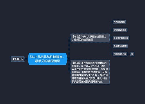 5岁小儿患化脓性脑膜炎，最常见的病原菌是