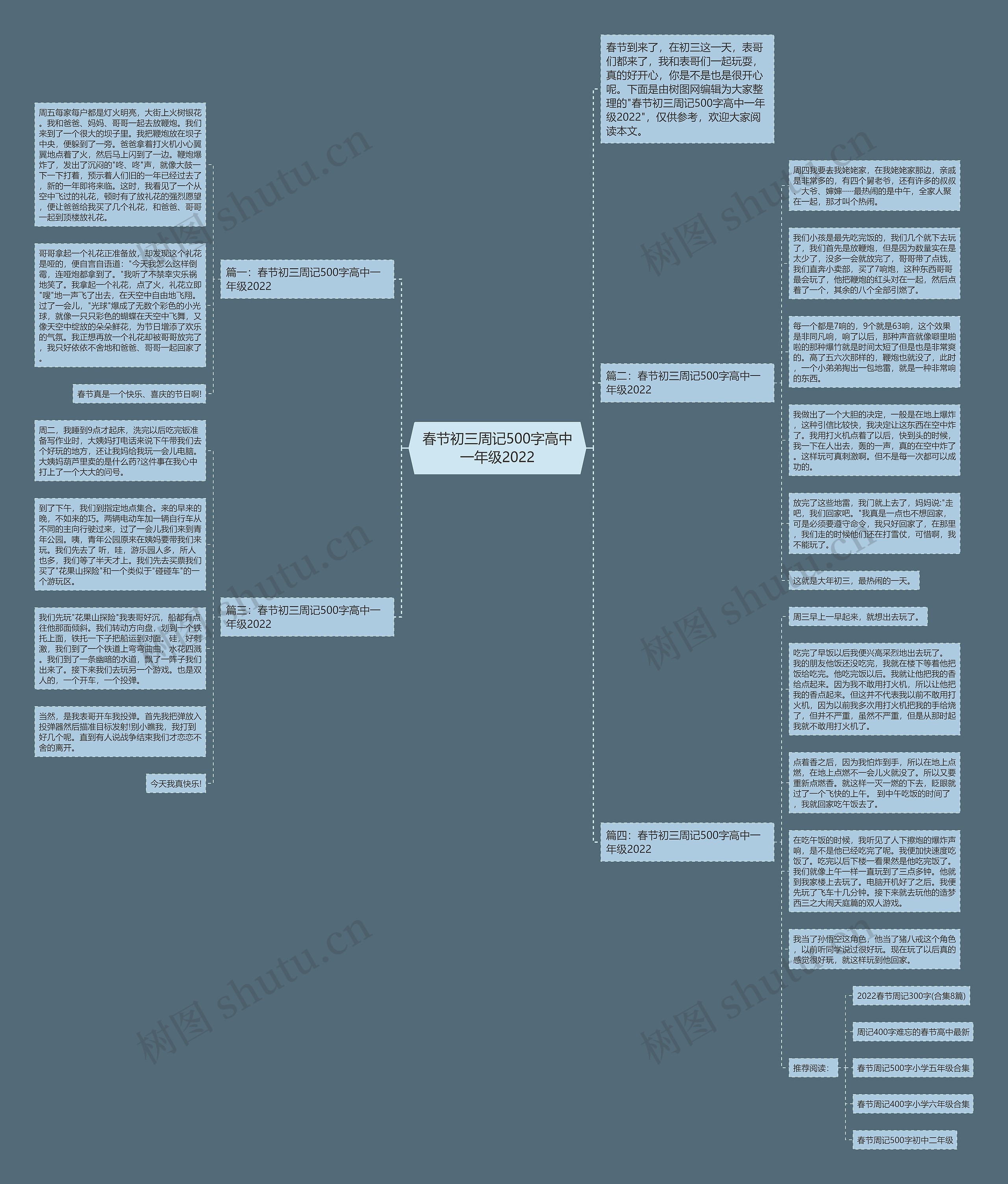 春节初三周记500字高中一年级2022思维导图