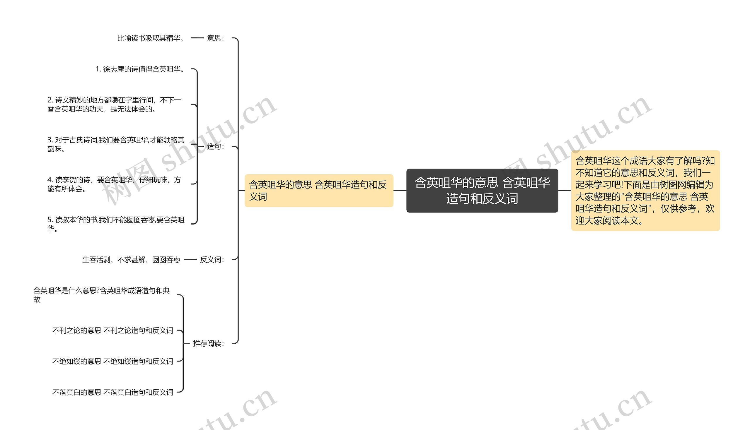 含英咀华的意思 含英咀华造句和反义词思维导图