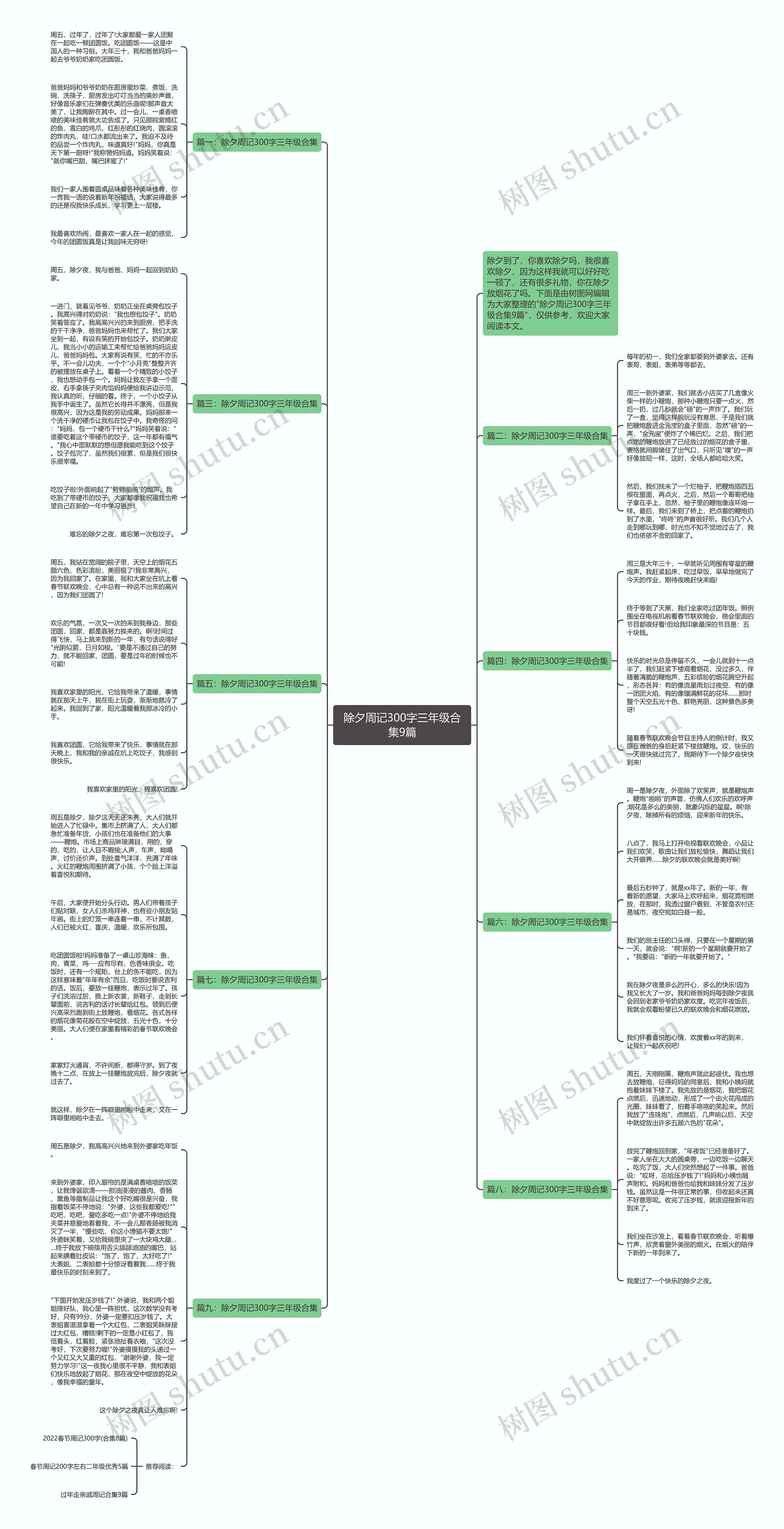 除夕周记300字三年级合集9篇思维导图