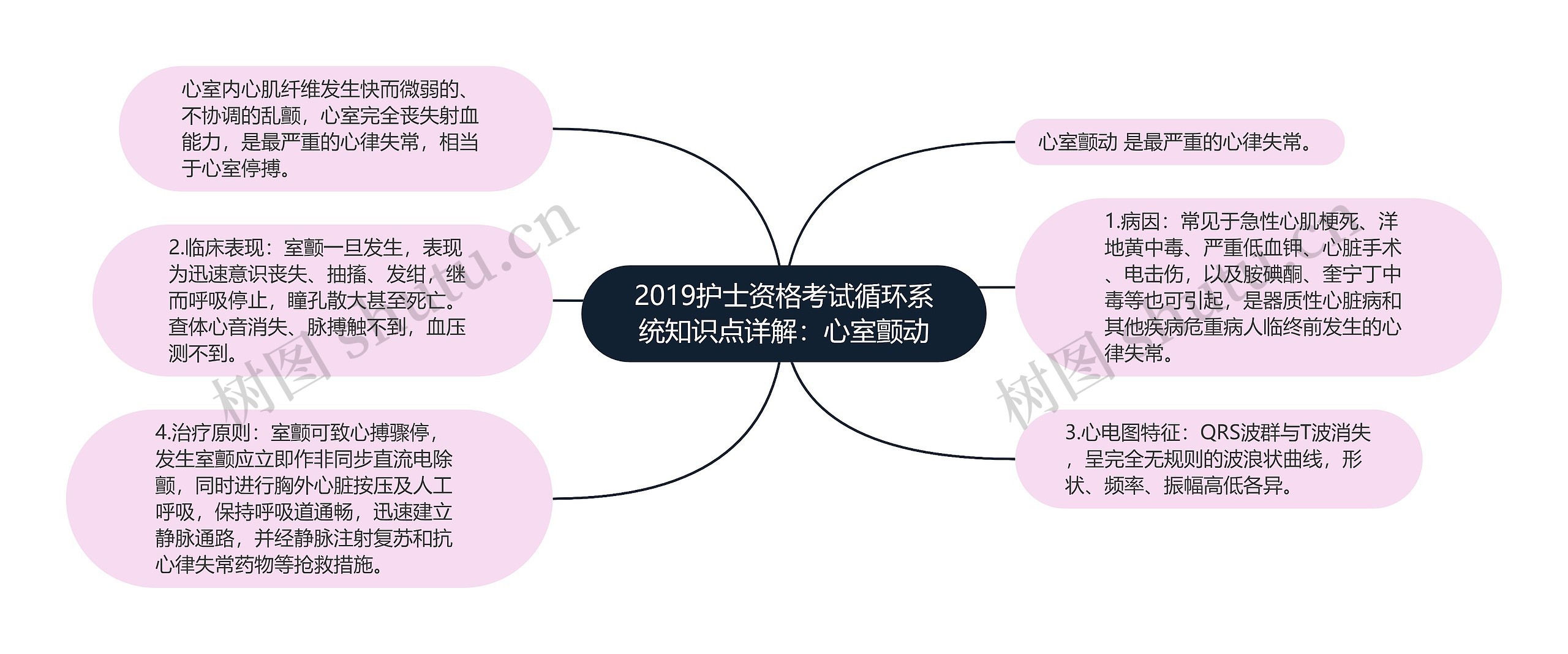 2019护士资格考试循环系统知识点详解：心室颤动思维导图