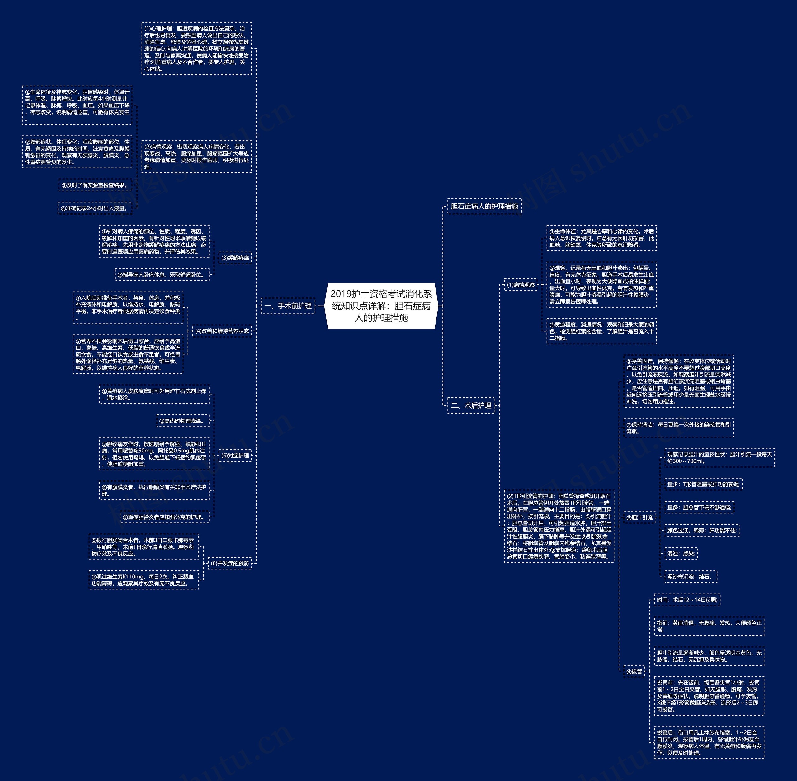 2019护士资格考试消化系统知识点详解：胆石症病人的护理措施思维导图
