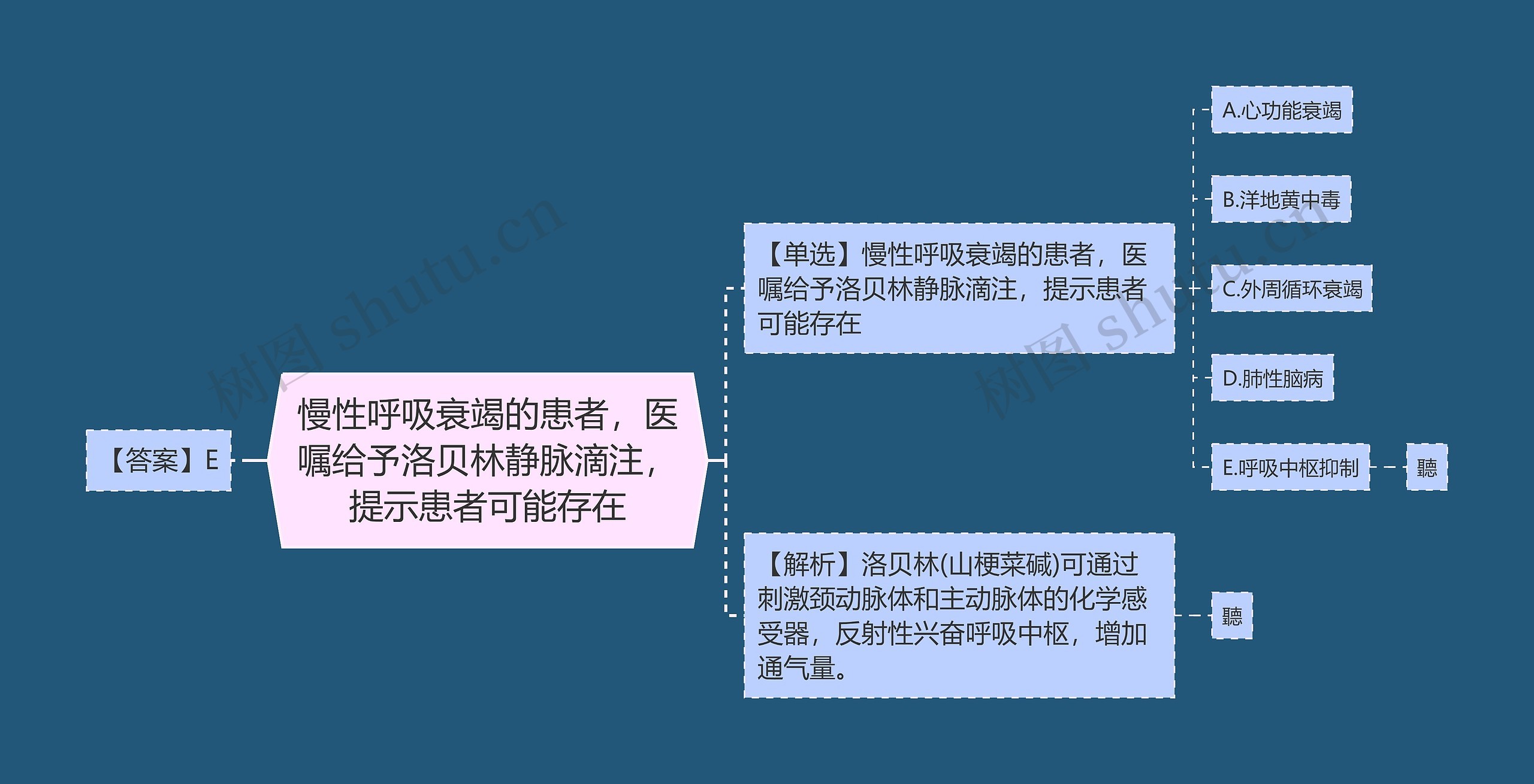 慢性呼吸衰竭的患者，医嘱给予洛贝林静脉滴注，提示患者可能存在思维导图