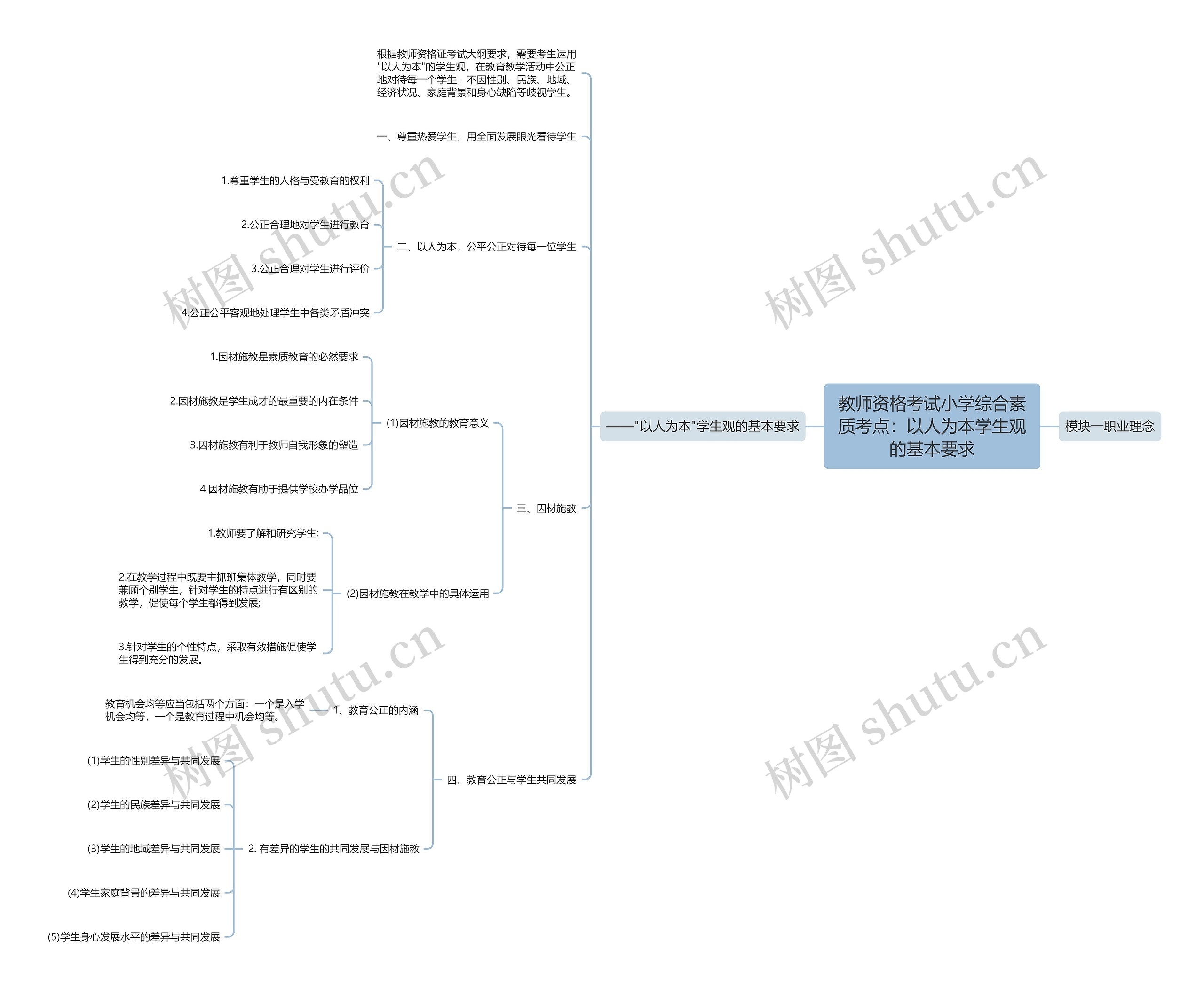 教师资格考试小学综合素质考点：以人为本学生观的基本要求思维导图