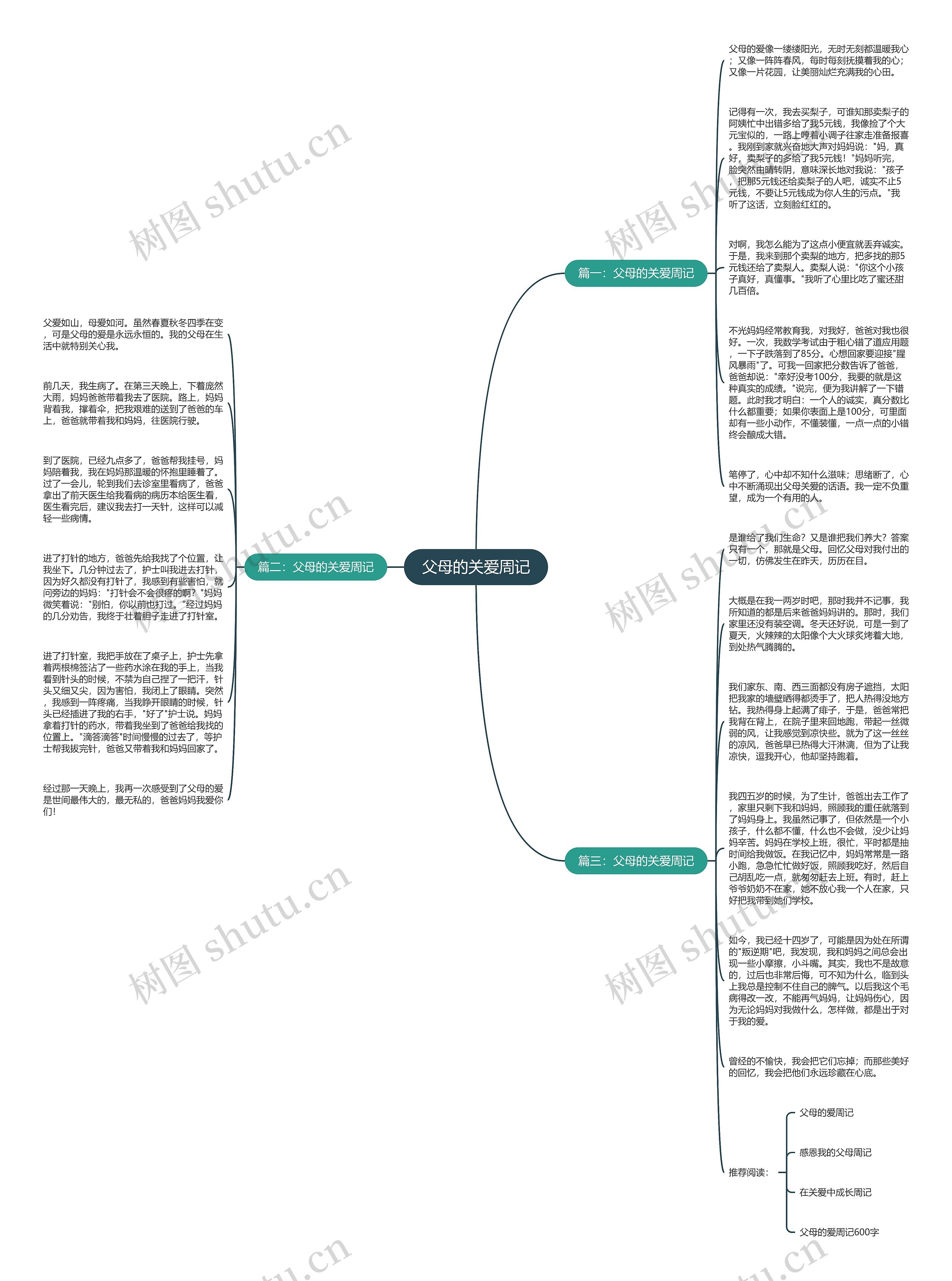 父母的关爱周记思维导图