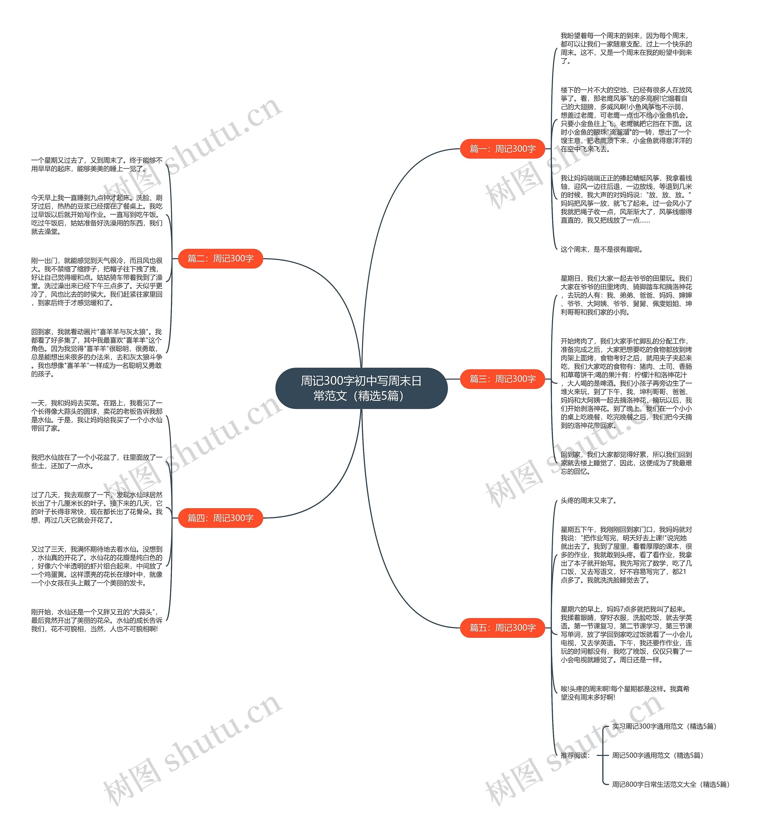 周记300字初中写周末日常范文（精选5篇）思维导图