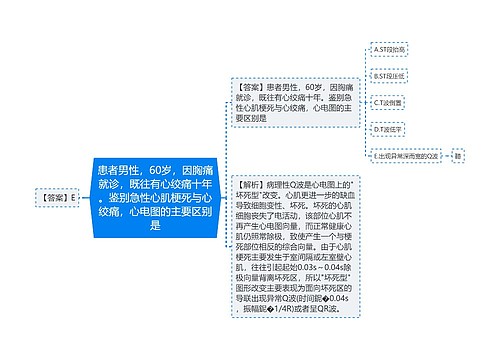 患者男性，60岁，因胸痛就诊，既往有心绞痛十年。鉴别急性心肌梗死与心绞痛，心电图的主要区别是