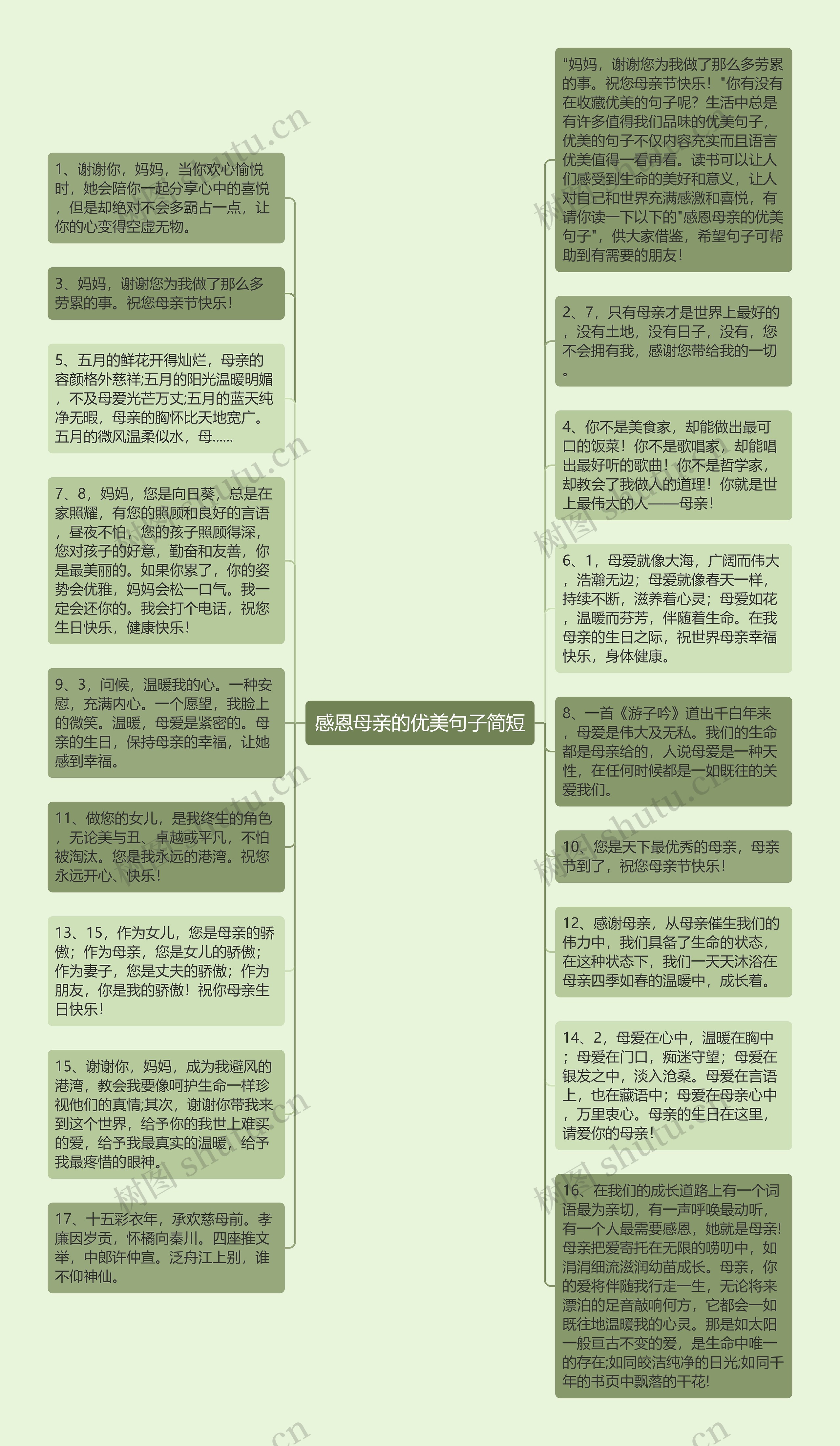 感恩母亲的优美句子简短思维导图