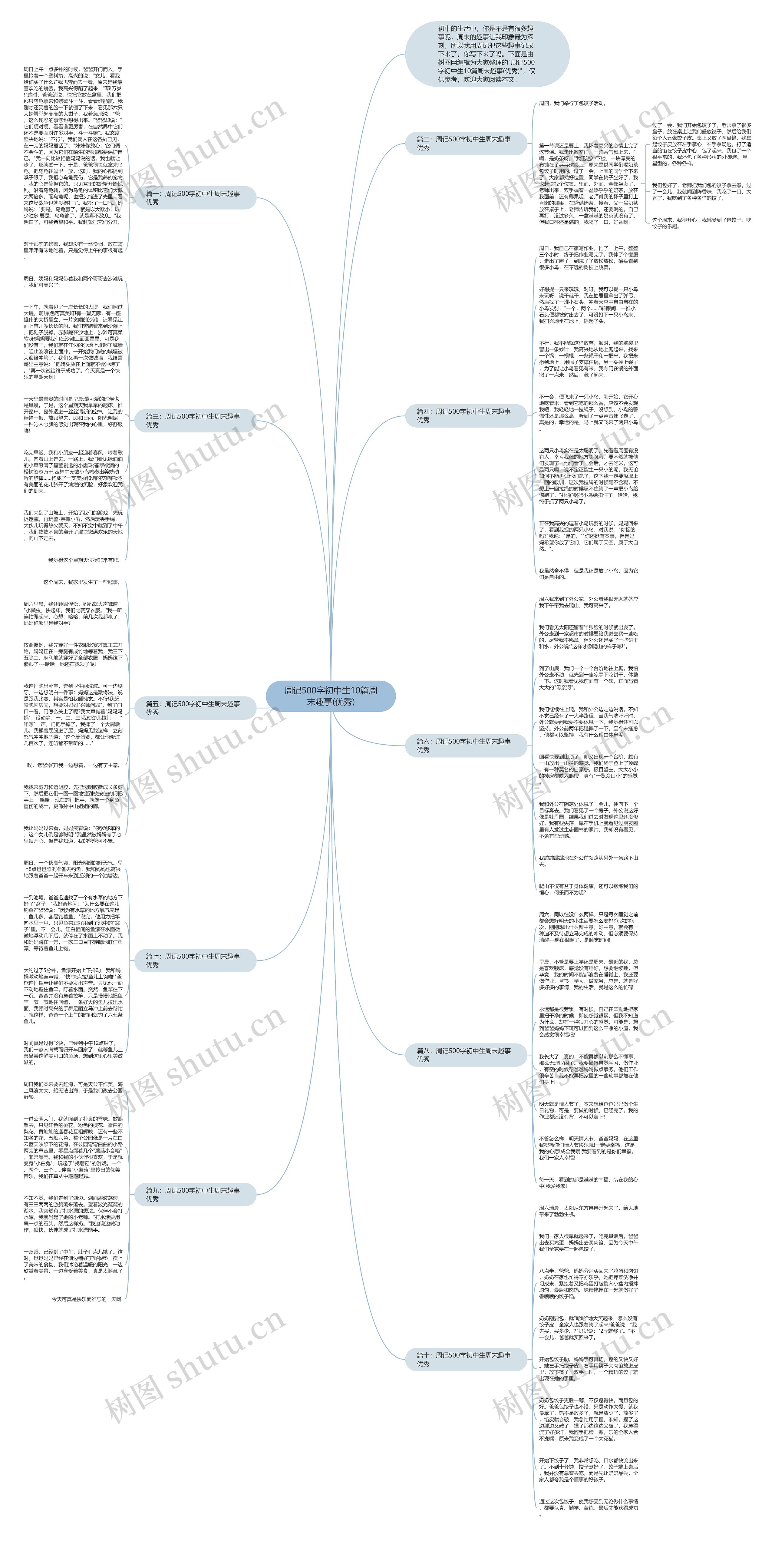 周记500字初中生10篇周末趣事(优秀)思维导图