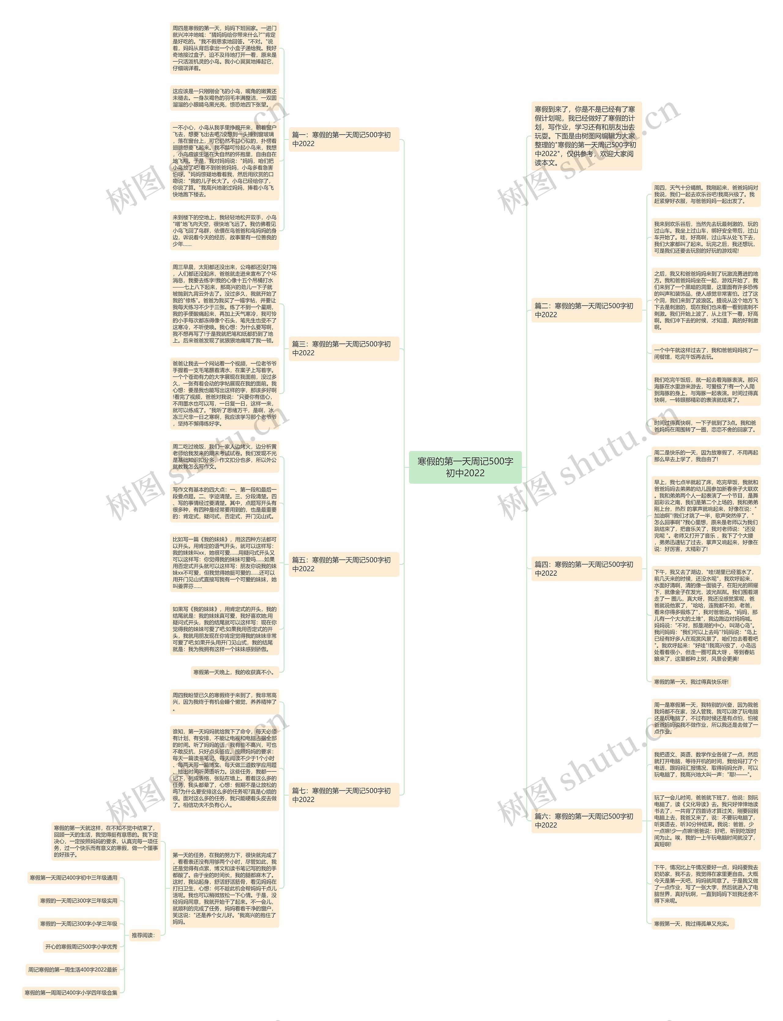 寒假的第一天周记500字初中2022思维导图