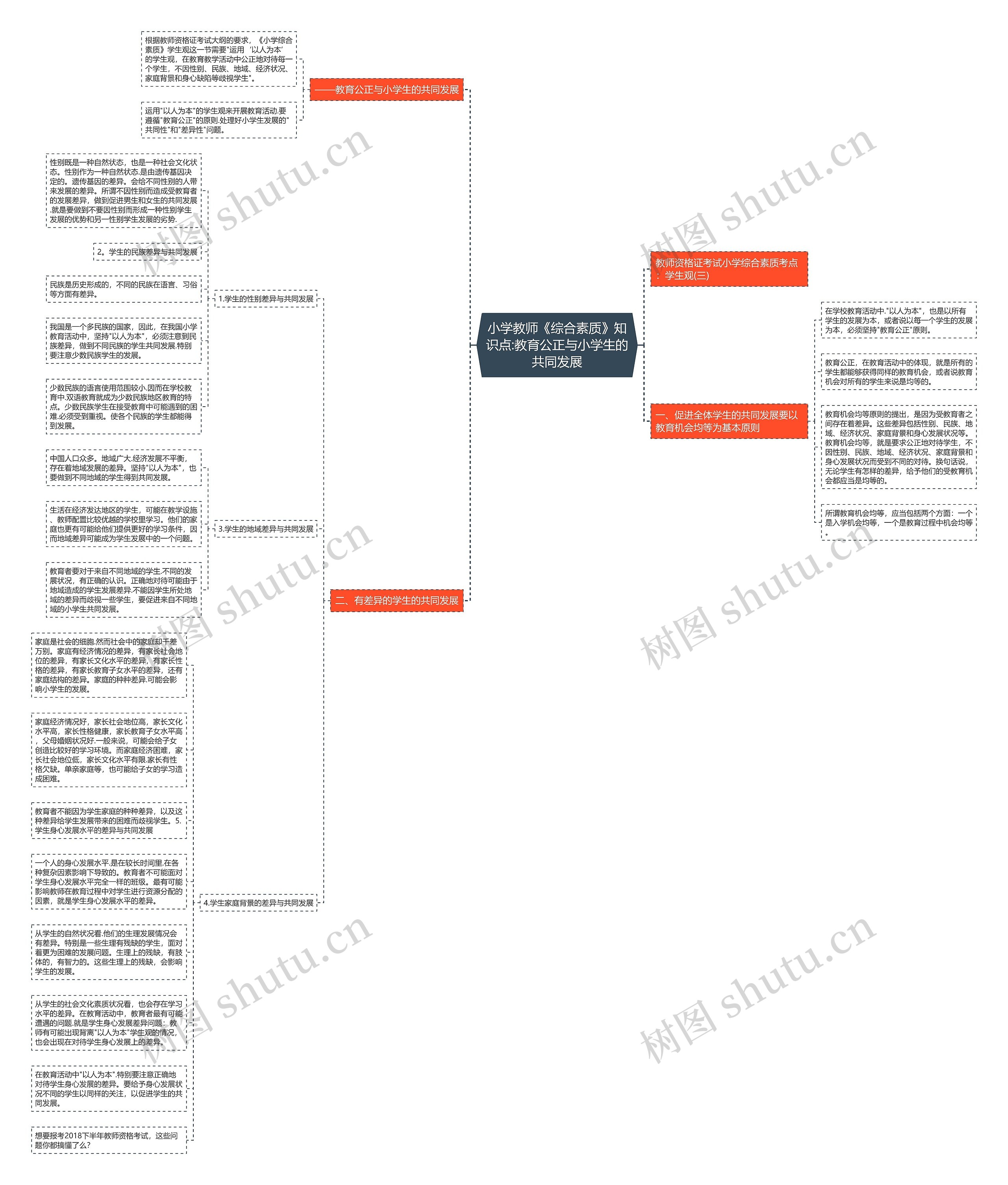 小学教师《综合素质》知识点:教育公正与小学生的共同发展思维导图