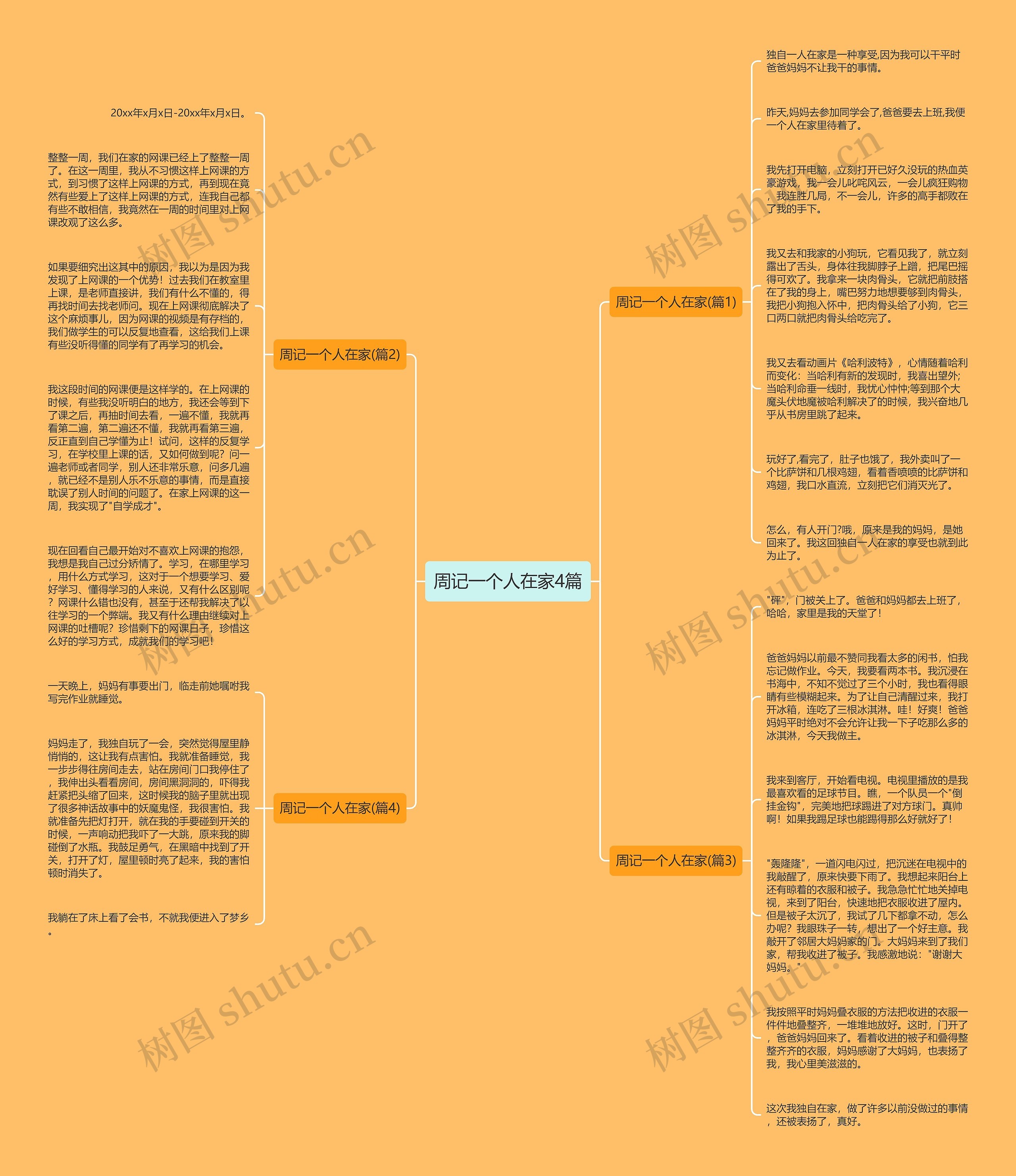 周记一个人在家4篇思维导图