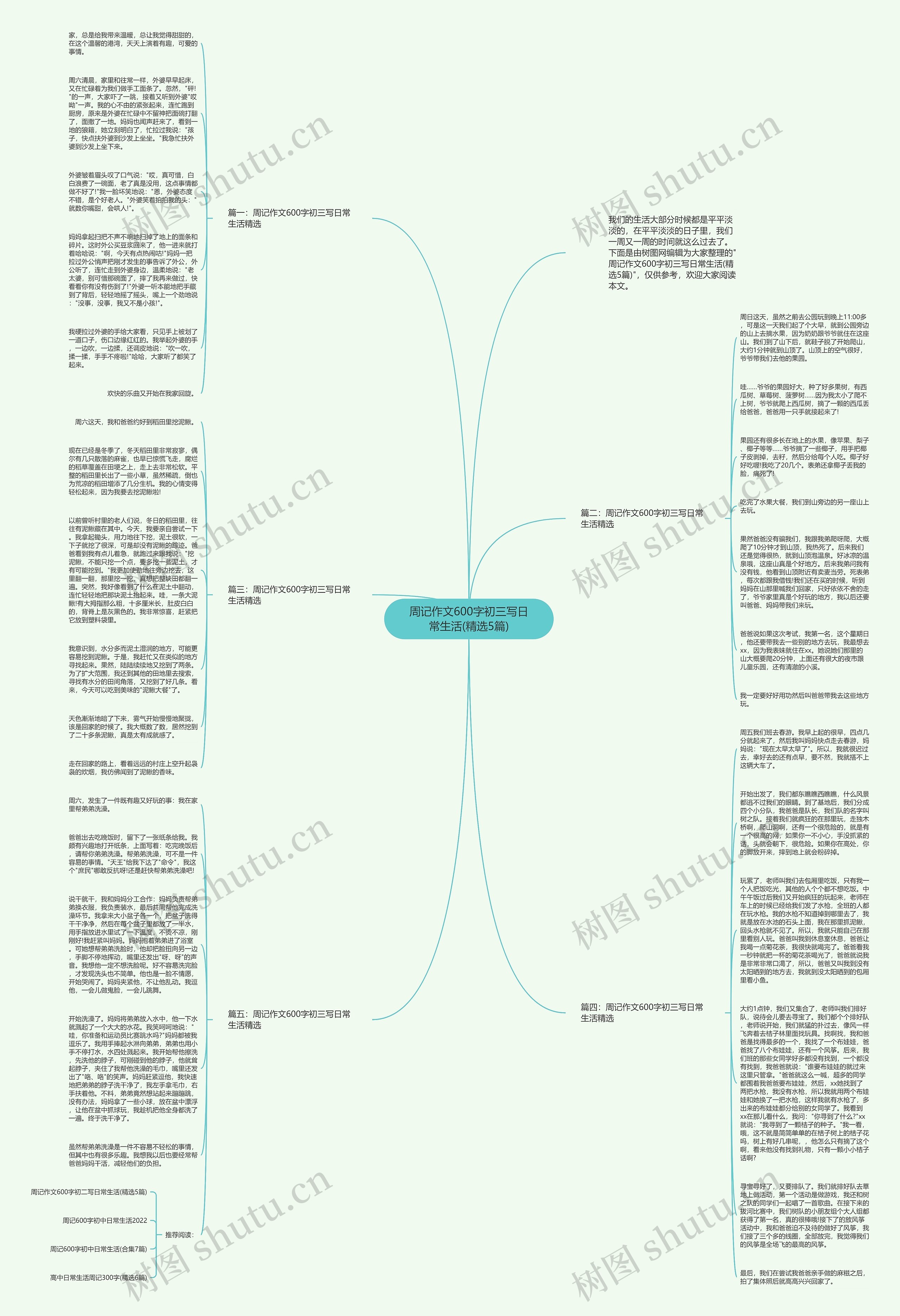 周记作文600字初三写日常生活(精选5篇)思维导图