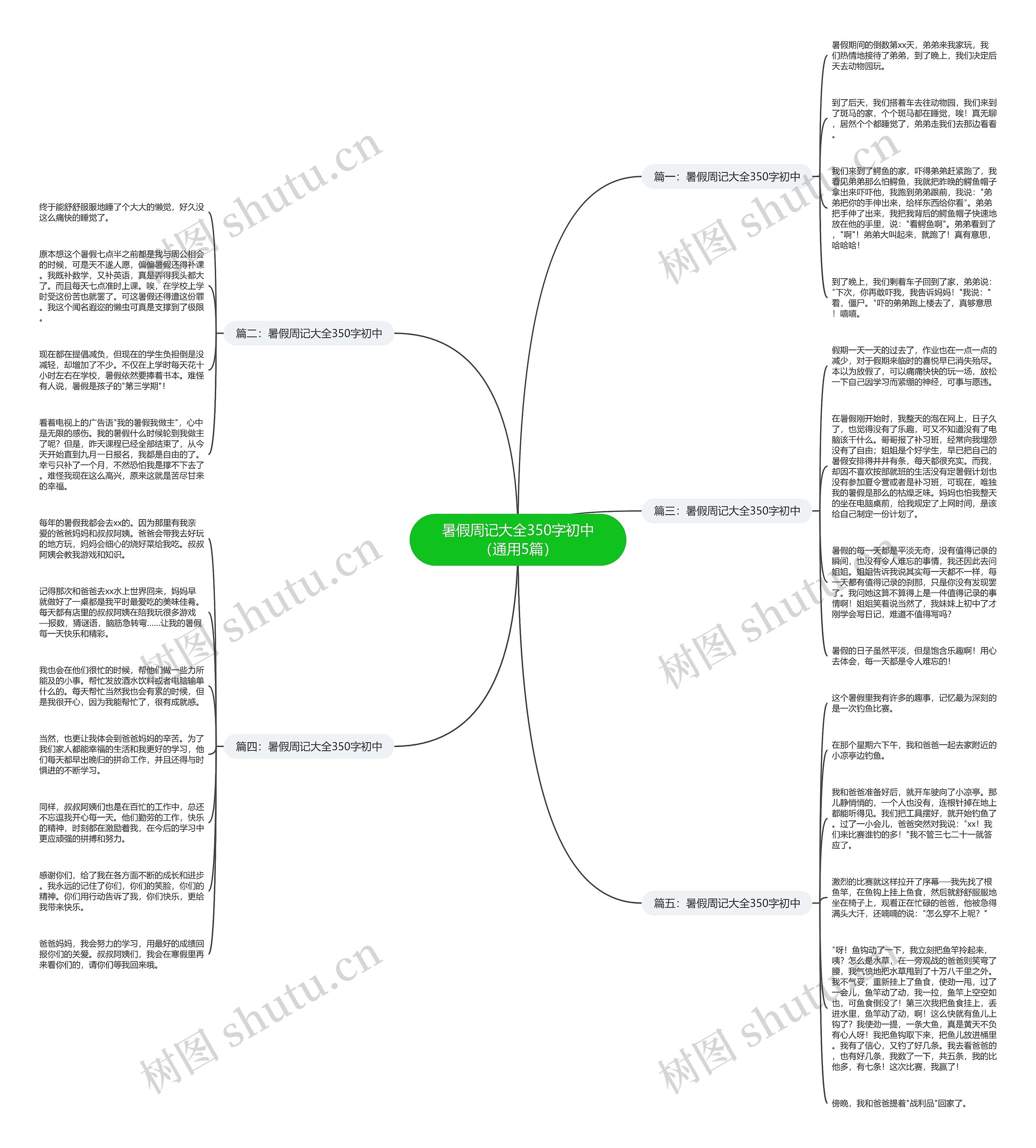 暑假周记大全350字初中（通用5篇）思维导图