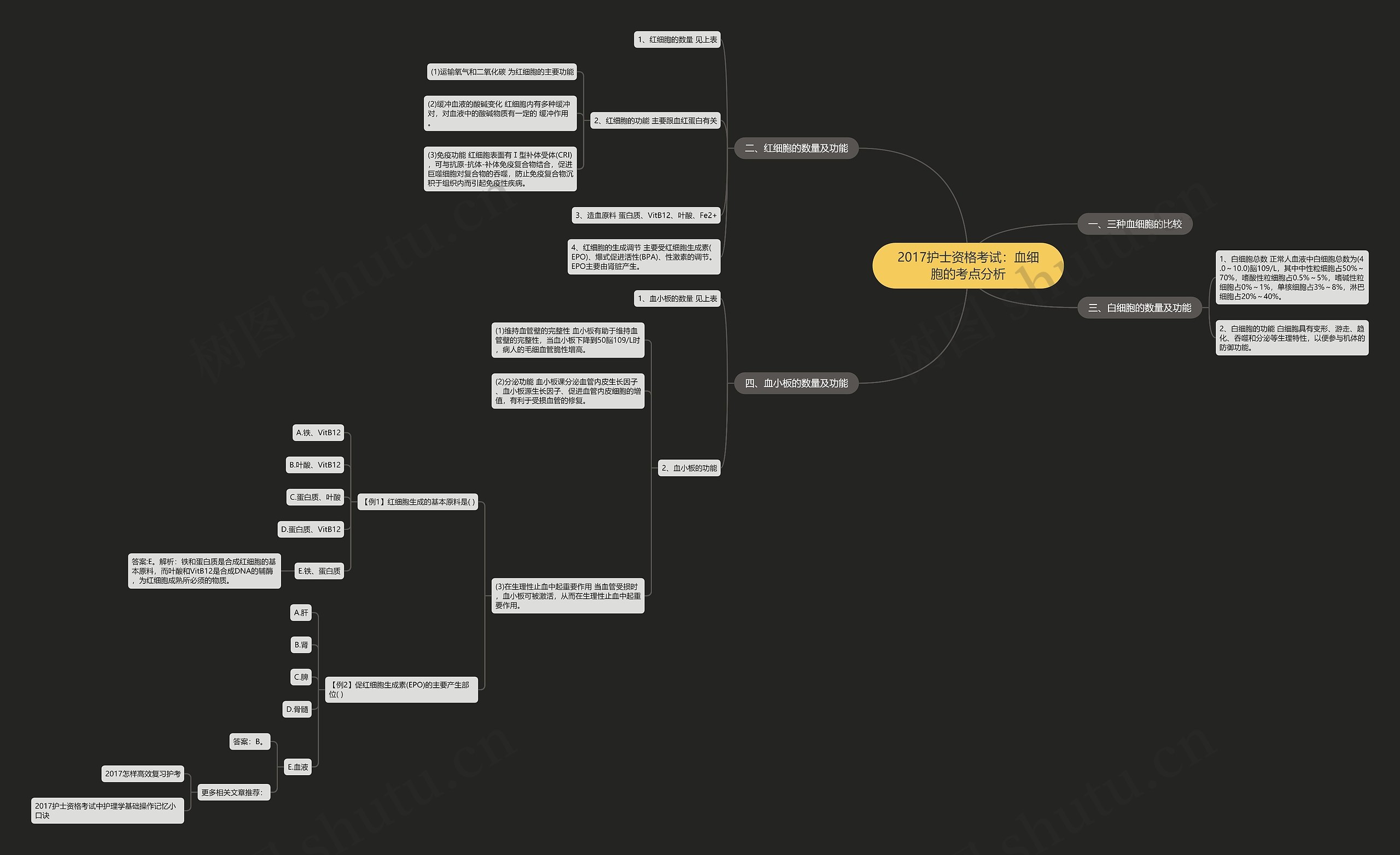 2017护士资格考试：血细胞的考点分析思维导图