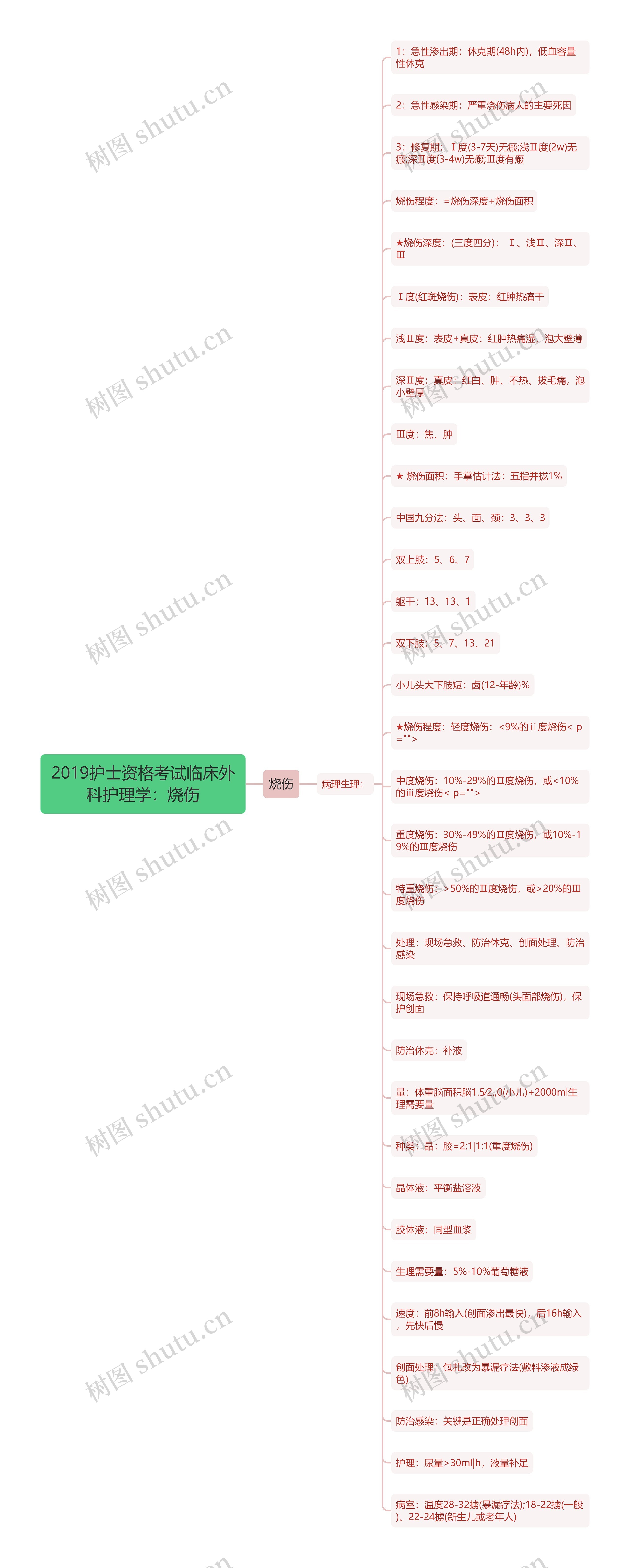 2019护士资格考试临床外科护理学：烧伤思维导图