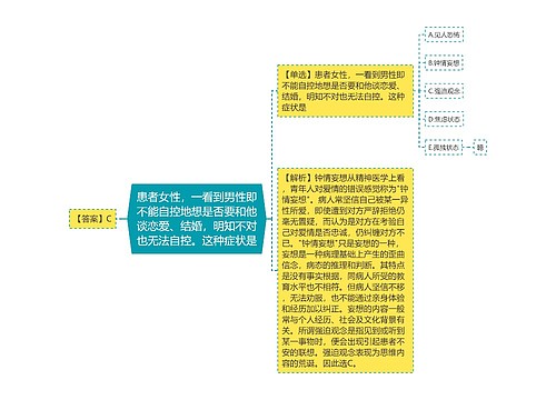 患者女性，一看到男性即不能自控地想是否要和他谈恋爱、结婚，明知不对也无法自控。这种症状是