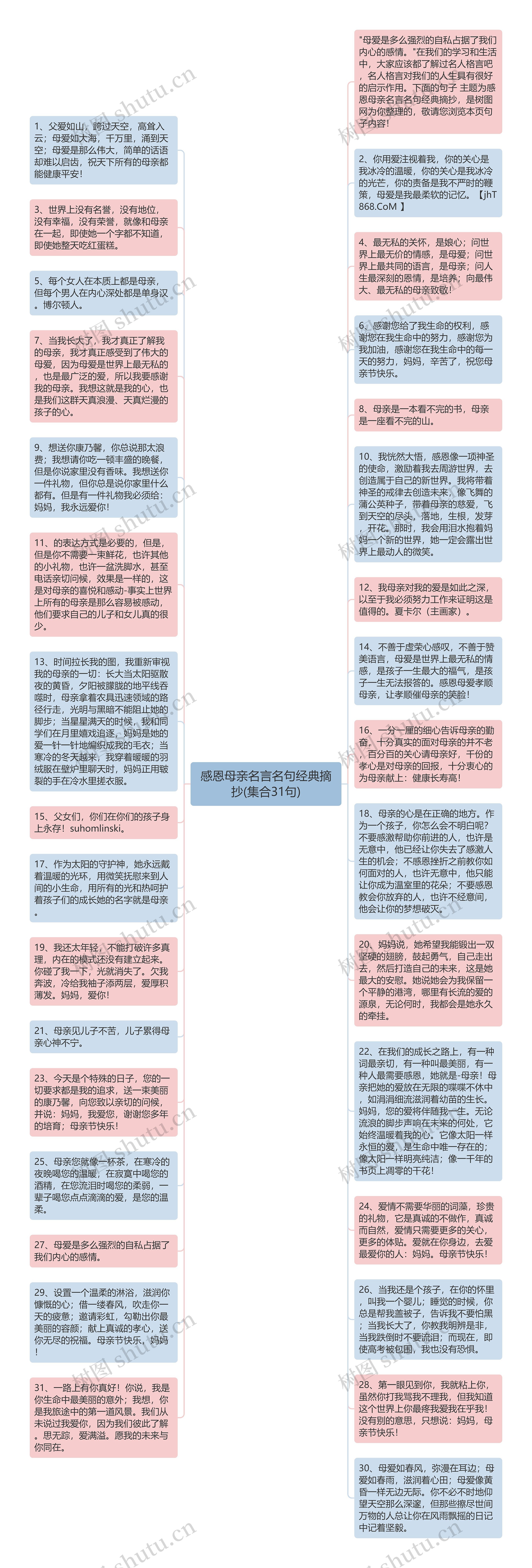 感恩母亲名言名句经典摘抄(集合31句)思维导图