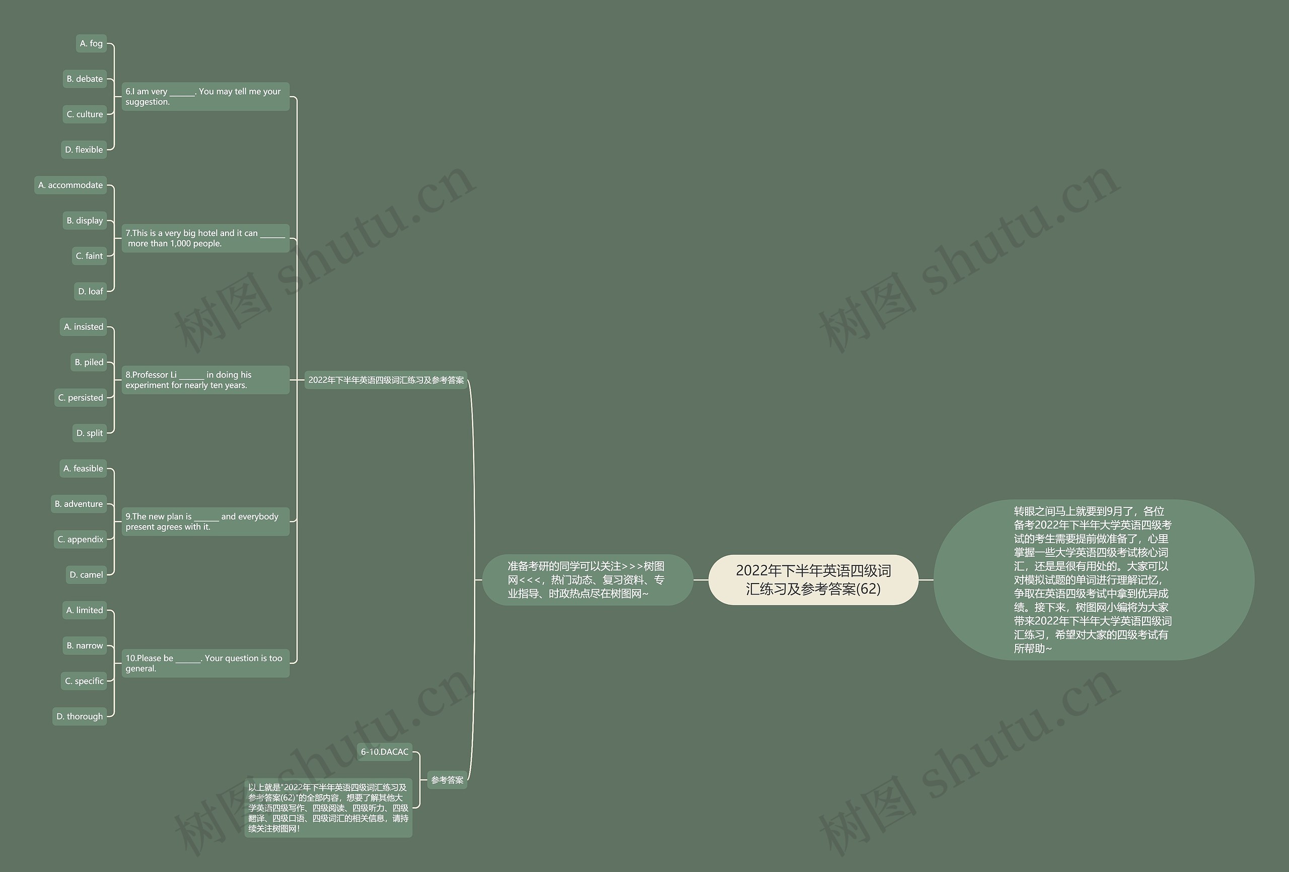 2022年下半年英语四级词汇练习及参考答案(62)思维导图