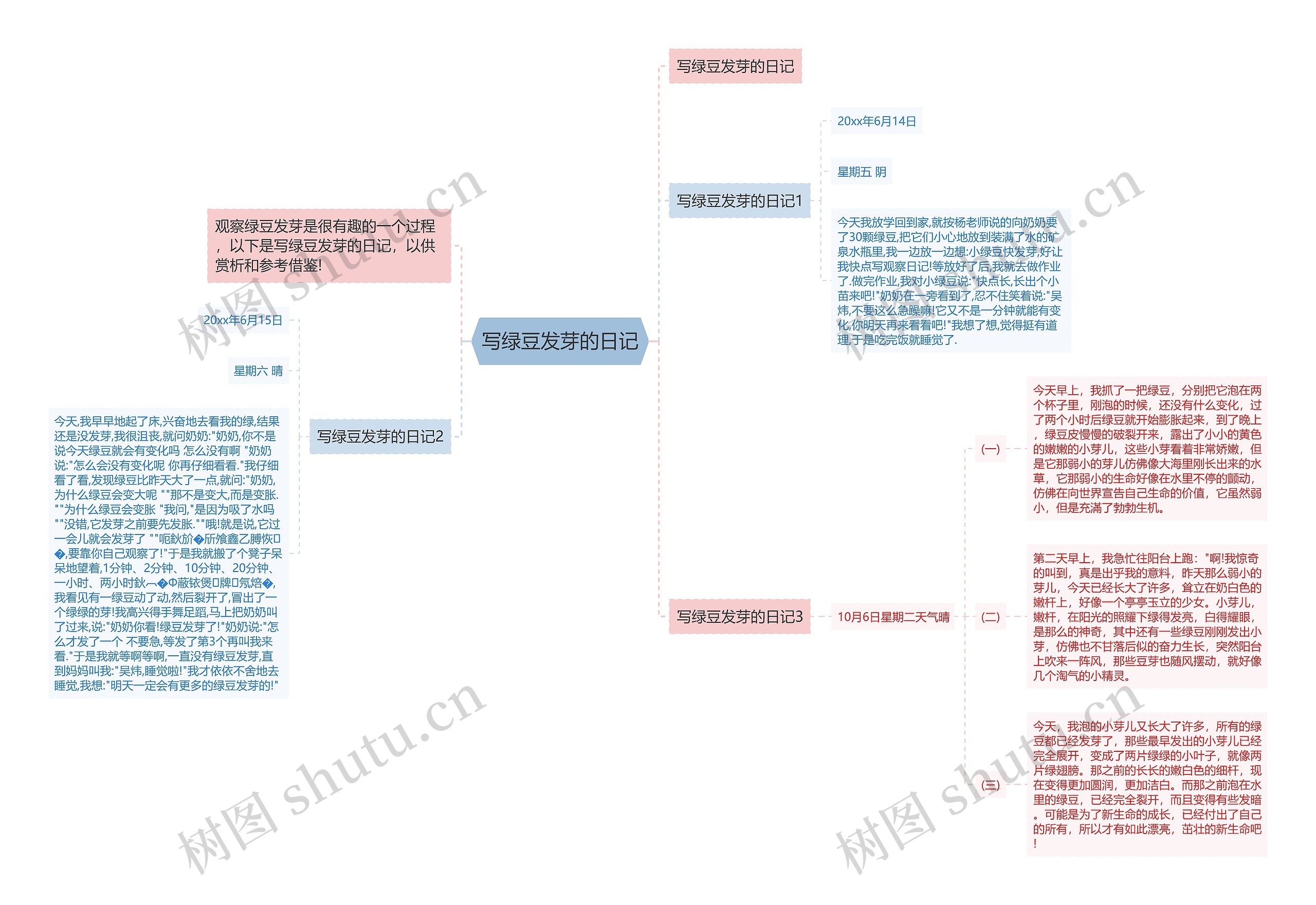 写绿豆发芽的日记思维导图
