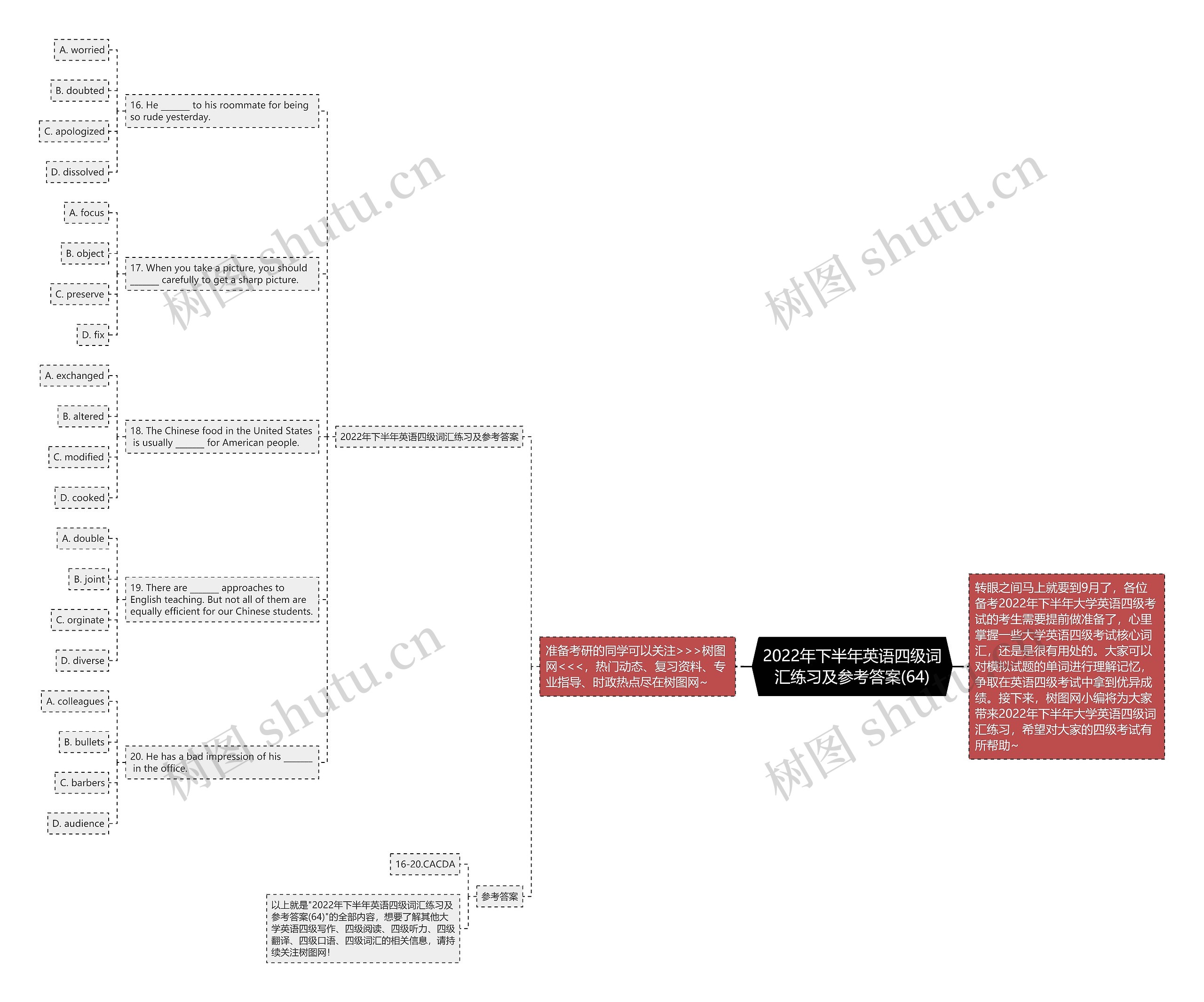 2022年下半年英语四级词汇练习及参考答案(64)思维导图