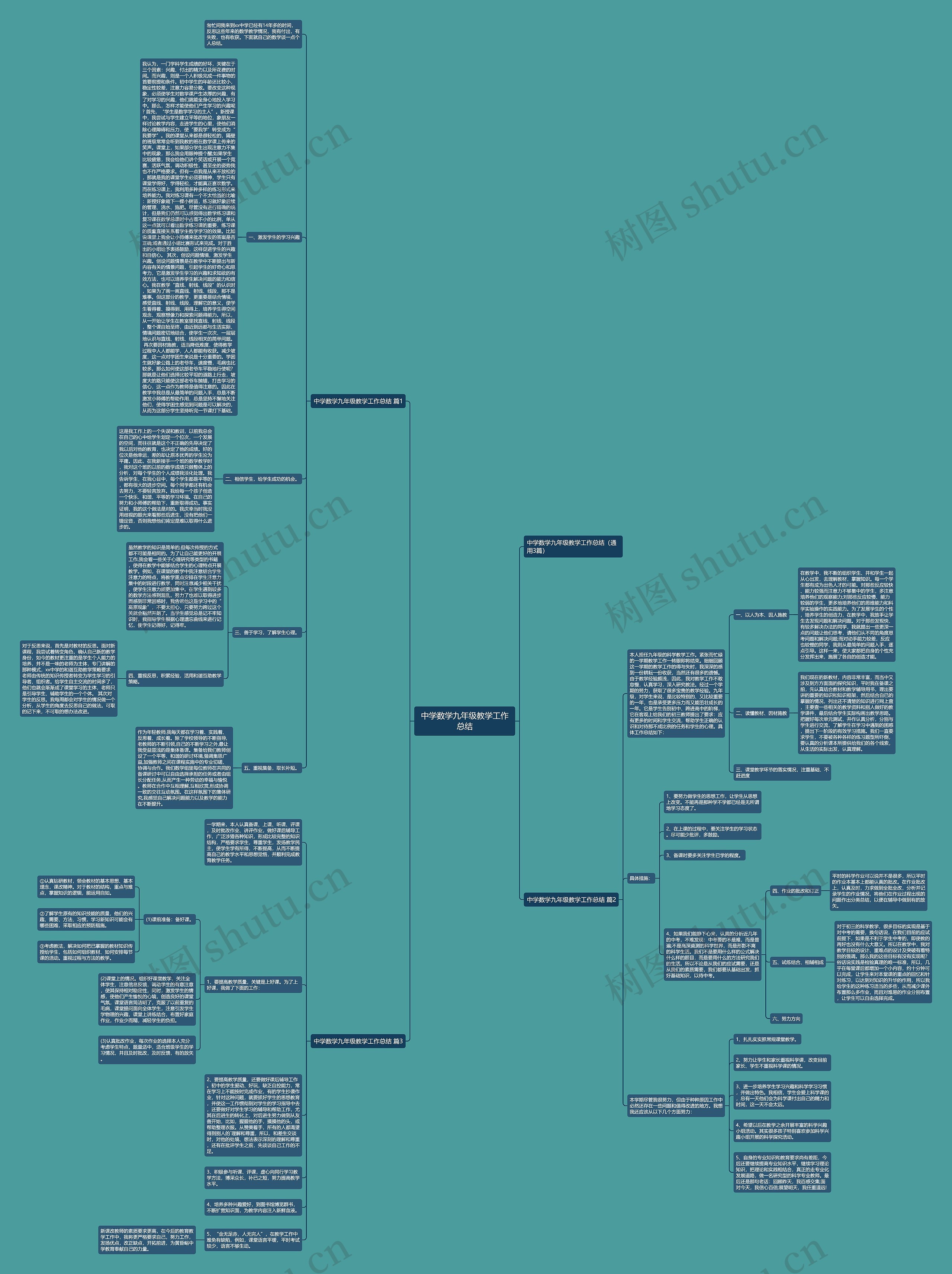 中学数学九年级教学工作总结思维导图