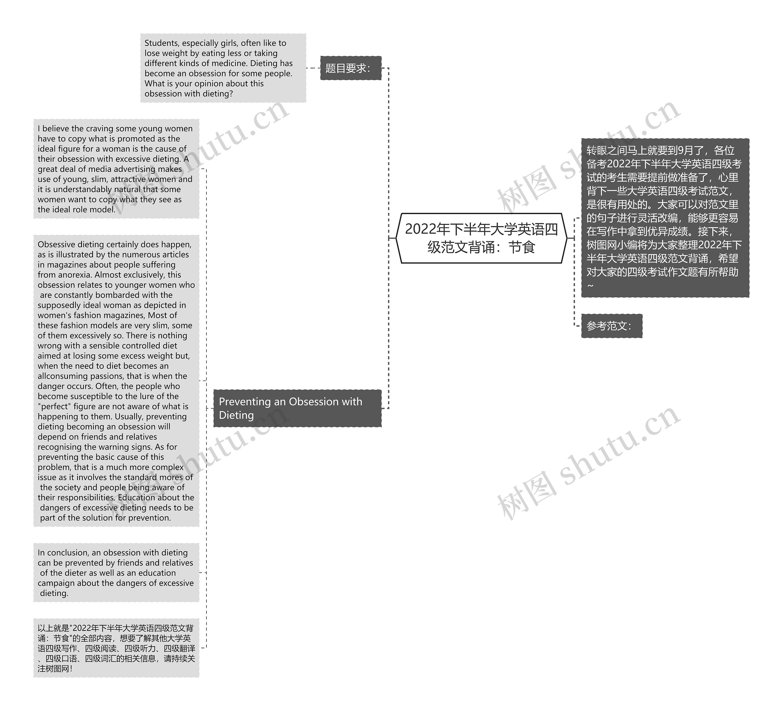 2022年下半年大学英语四级范文背诵：节食思维导图