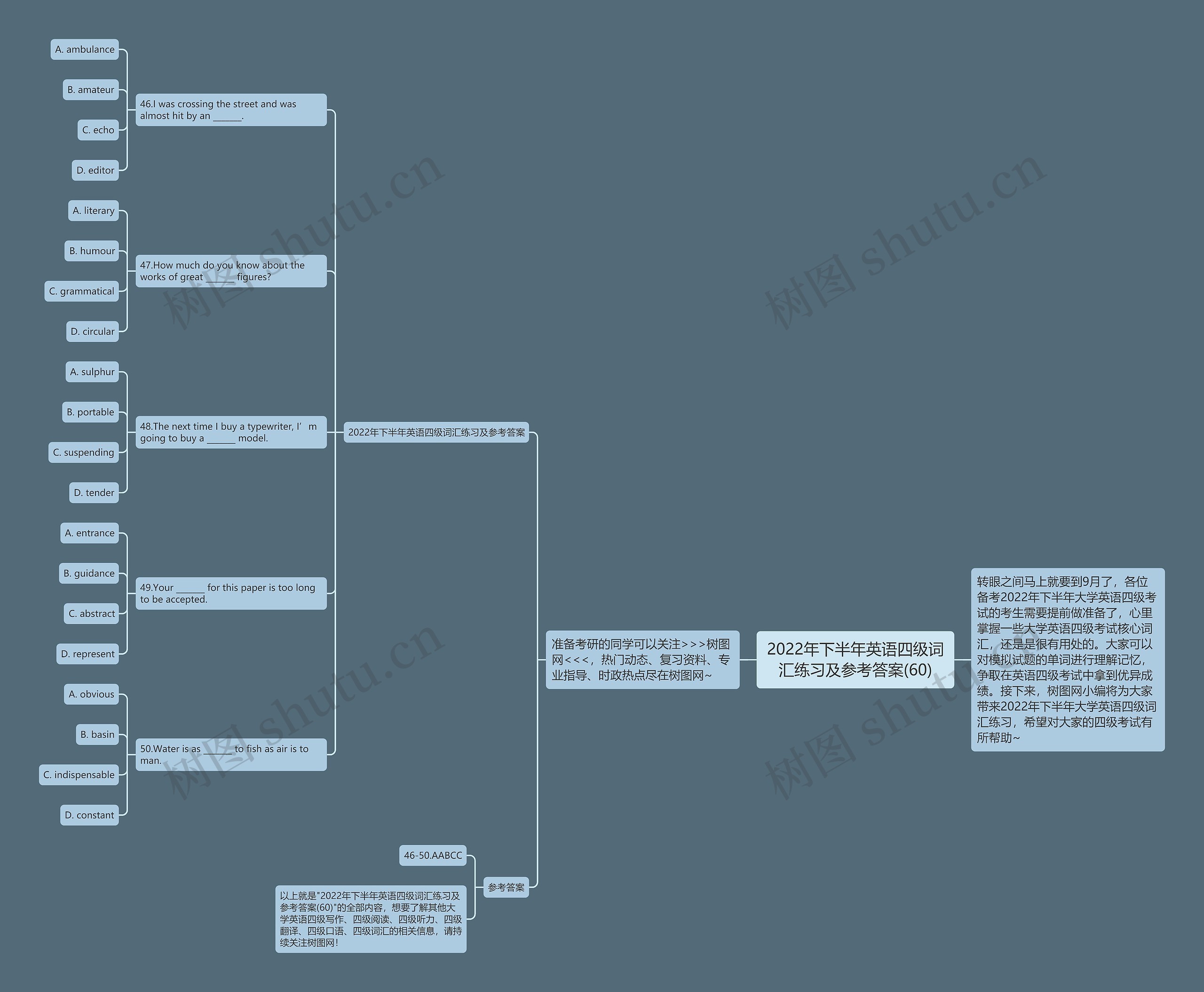 2022年下半年英语四级词汇练习及参考答案(60)思维导图