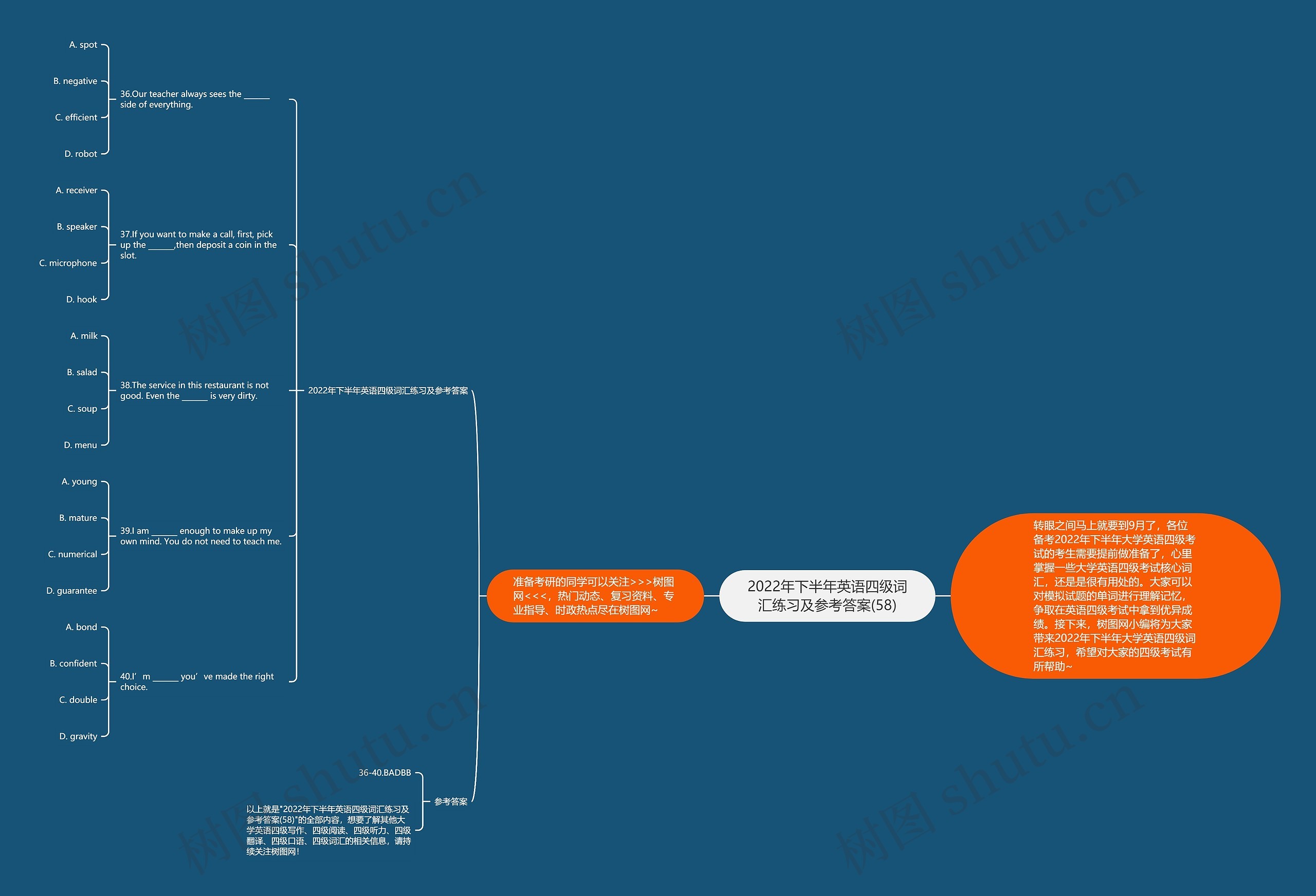 2022年下半年英语四级词汇练习及参考答案(58)思维导图高清图 2022年下半年英语四级词汇练习及参考答案(58)思维导图