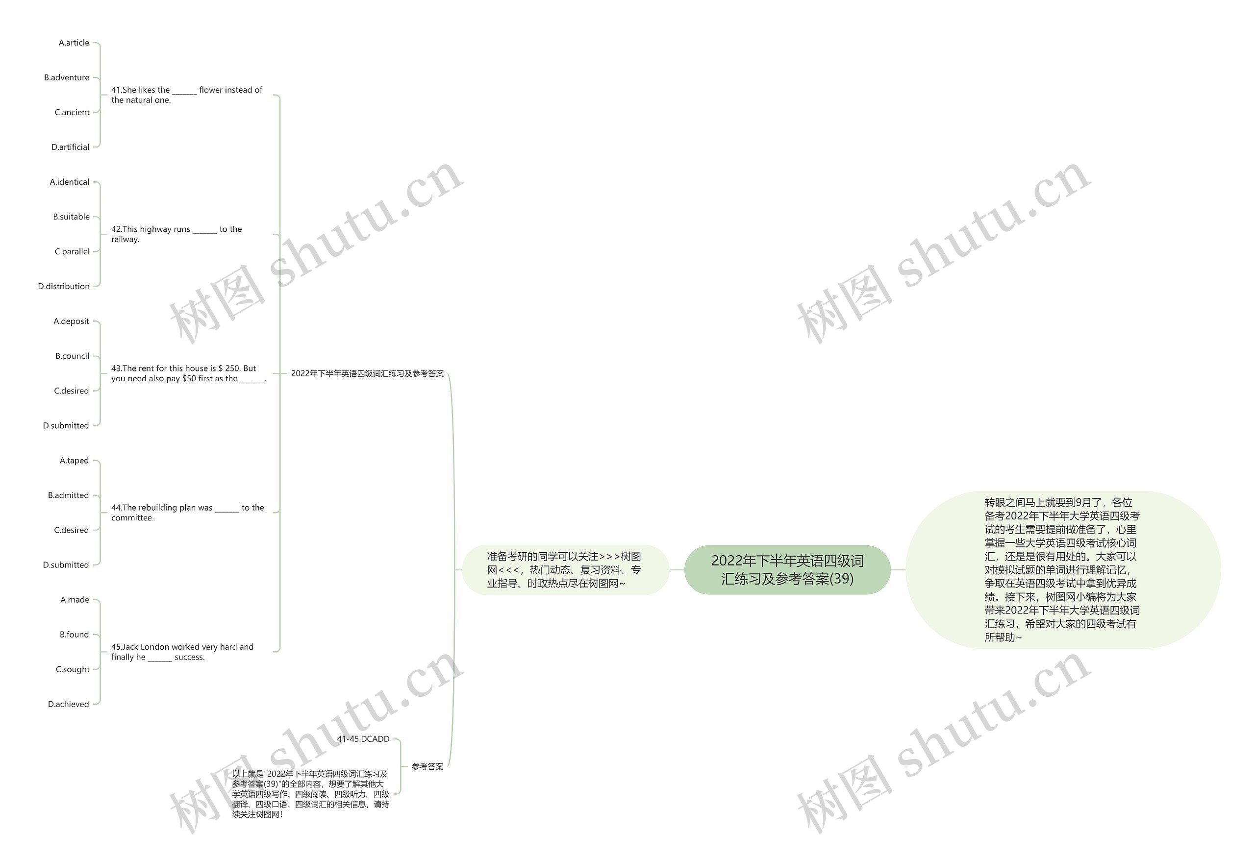 2022年下半年英语四级词汇练习及参考答案(39)思维导图