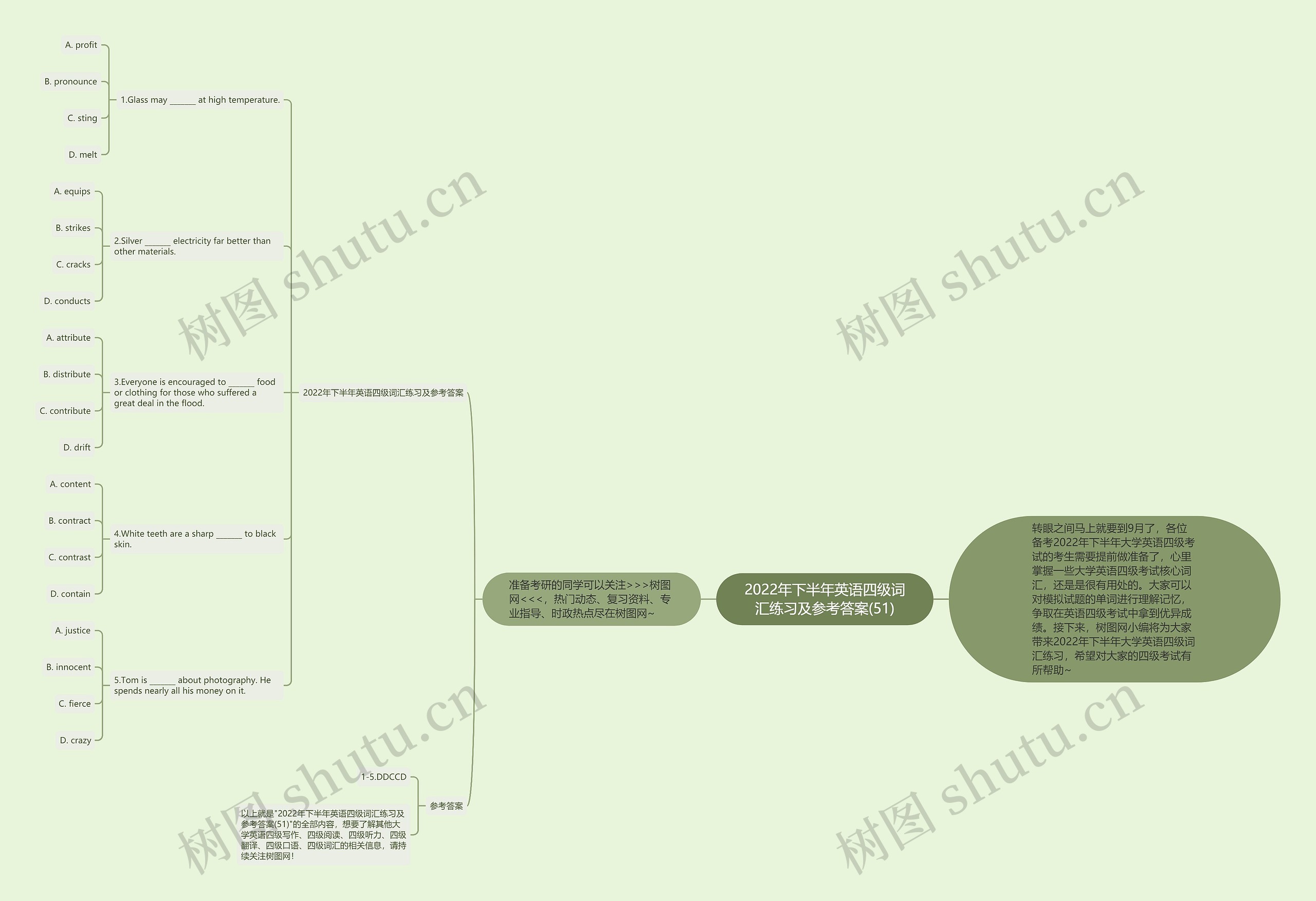 2022年下半年英语四级词汇练习及参考答案(51)思维导图