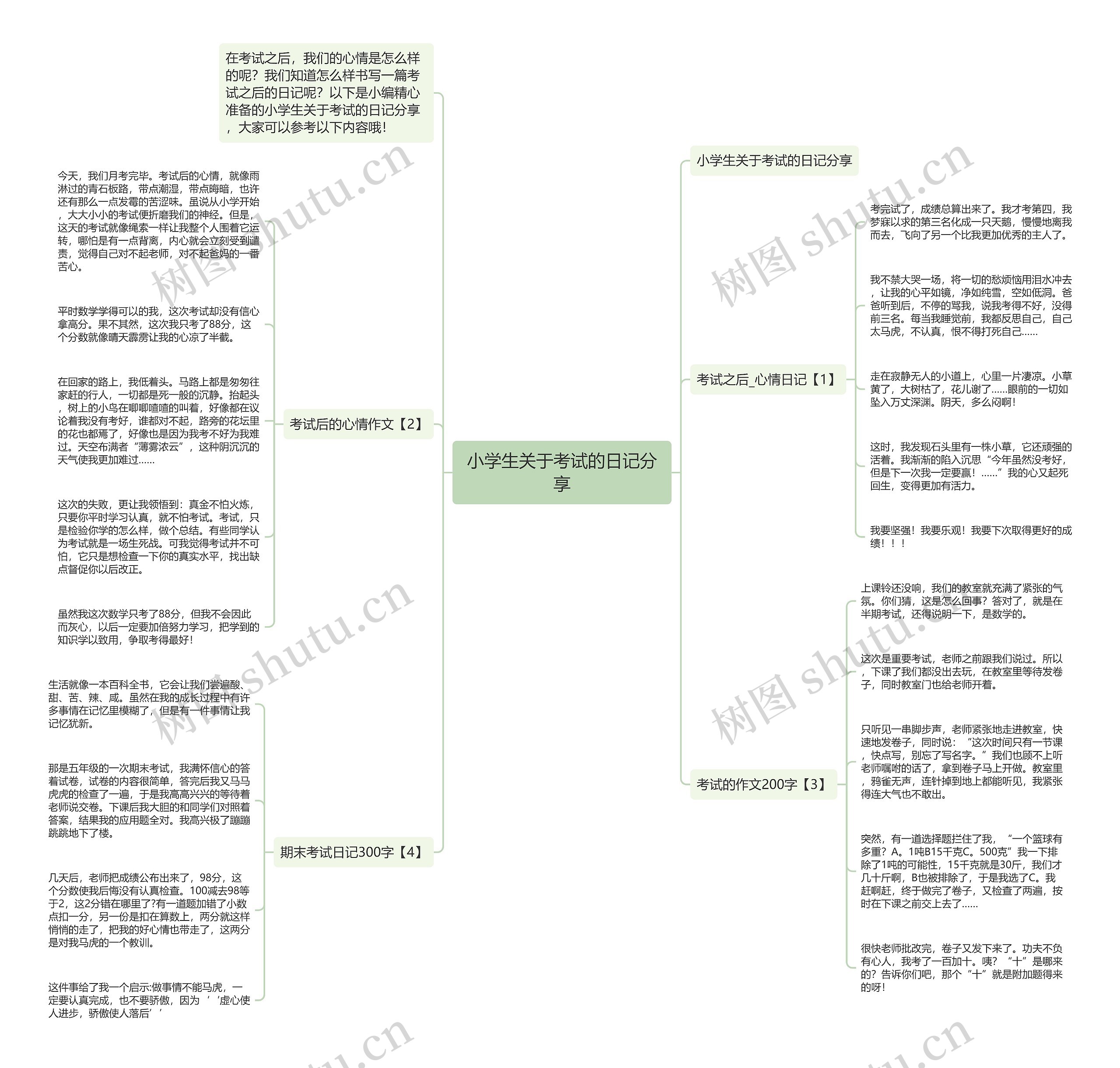 小学生关于考试的日记分享思维导图