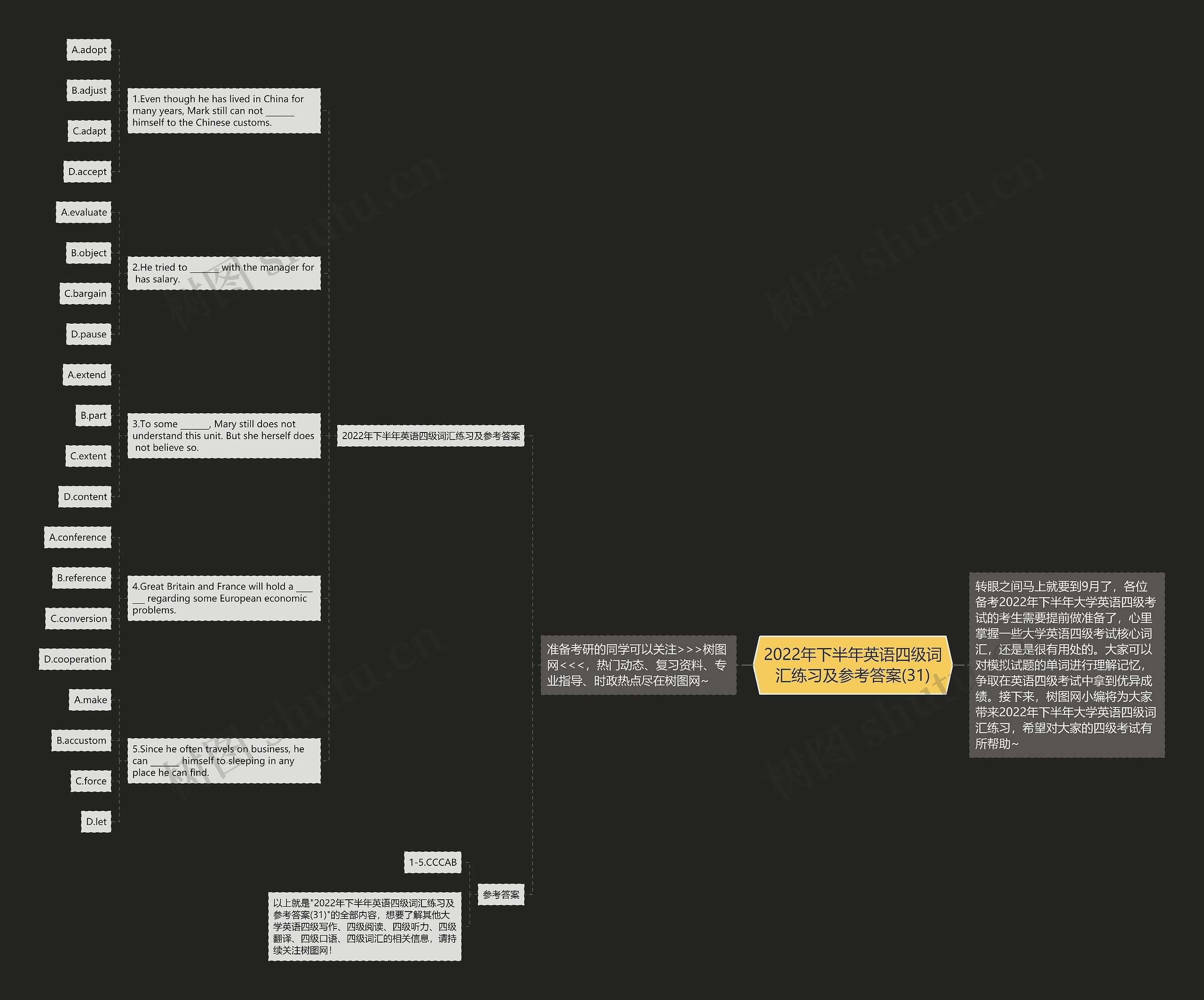 2022年下半年英语四级词汇练习及参考答案(31)思维导图