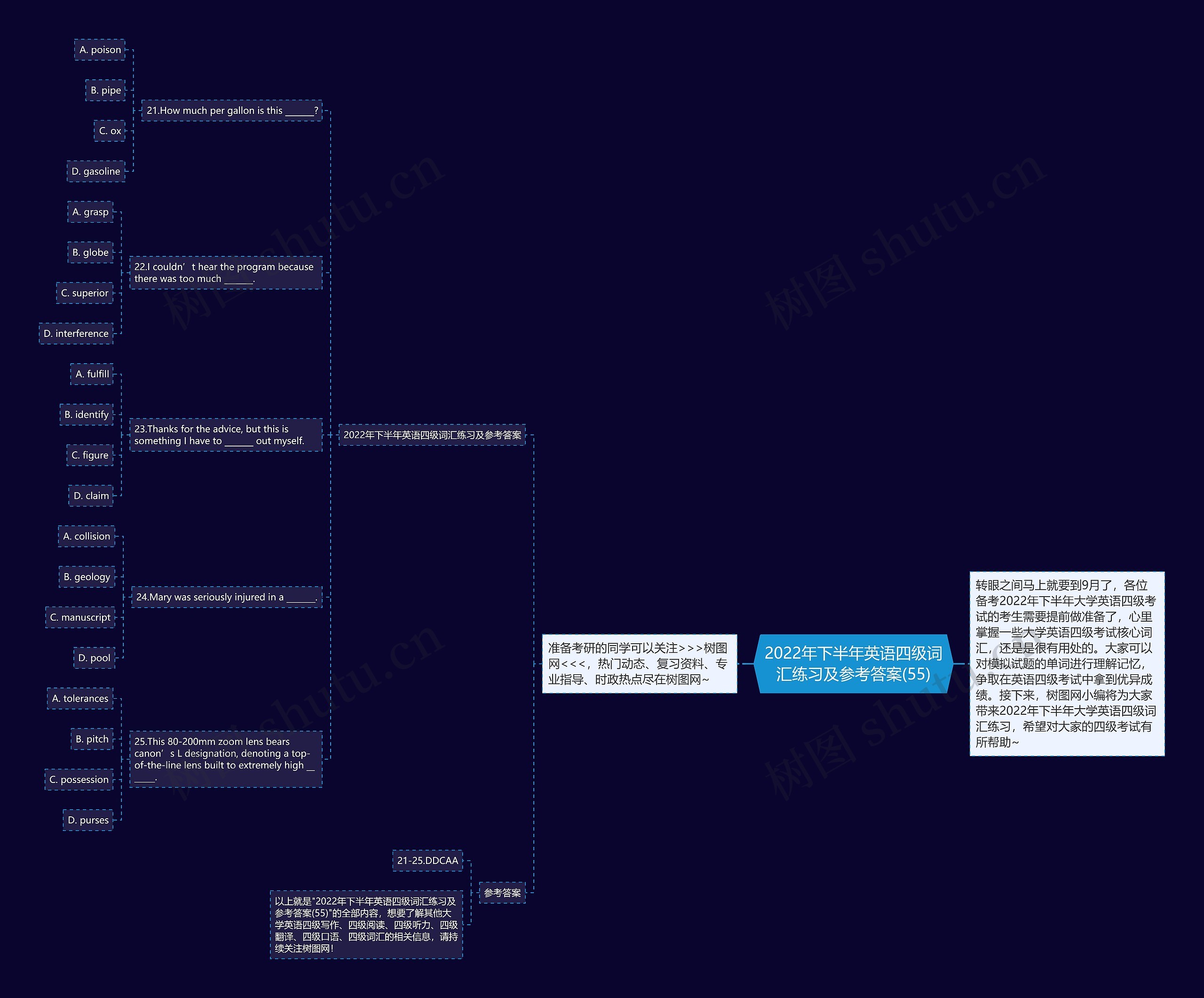 2022年下半年英语四级词汇练习及参考答案(55)思维导图