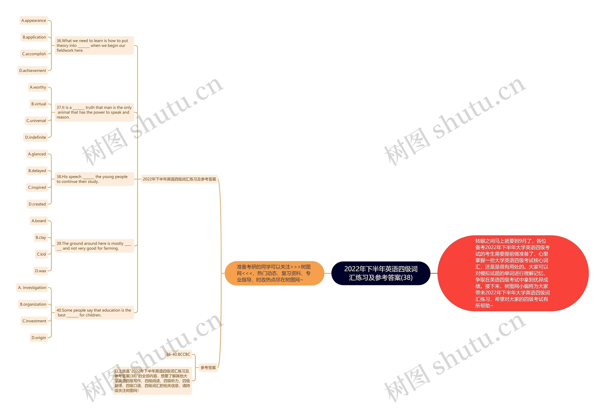2022年下半年英语四级词汇练习及参考答案(38)思维导图