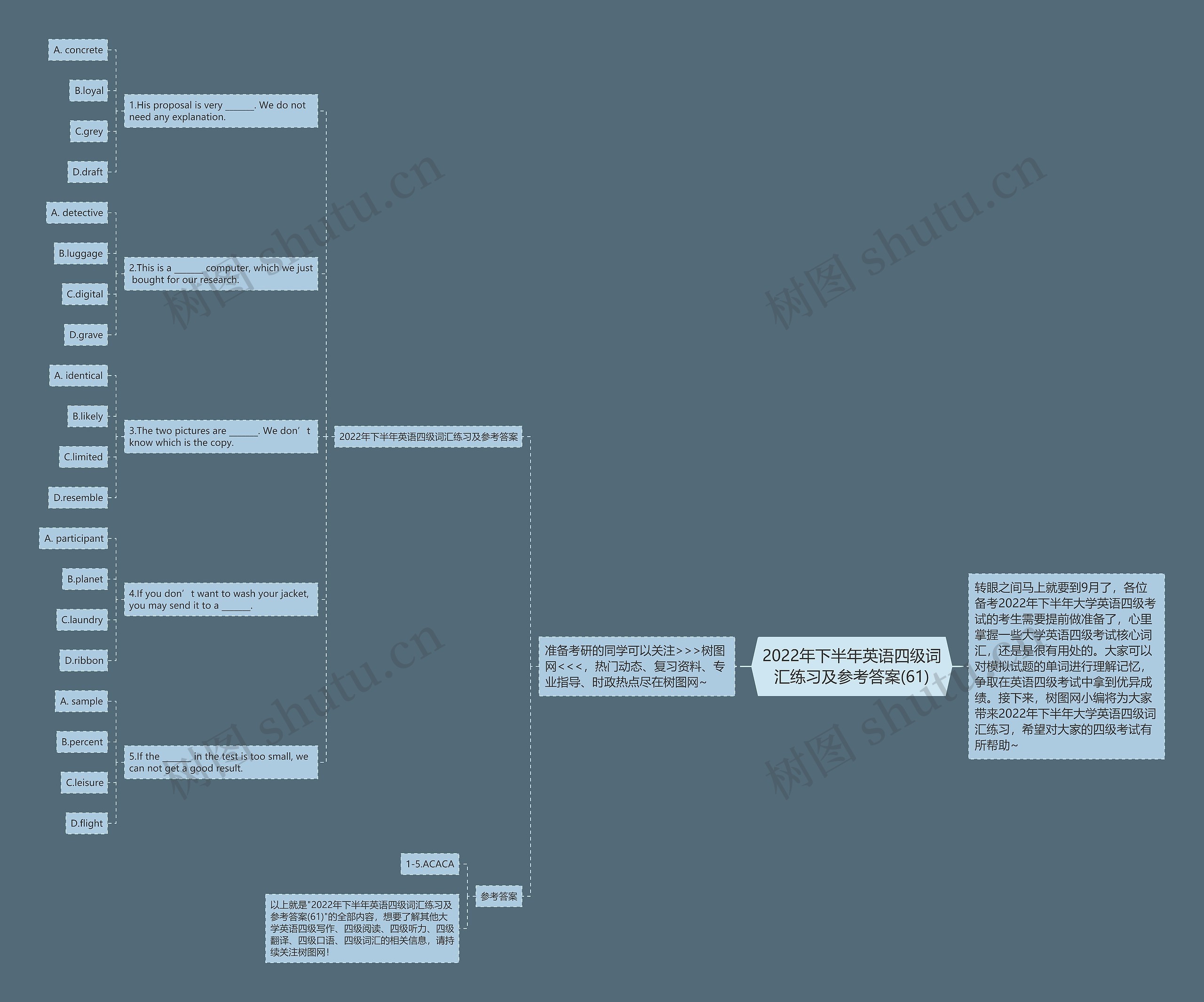 2022年下半年英语四级词汇练习及参考答案(61)思维导图