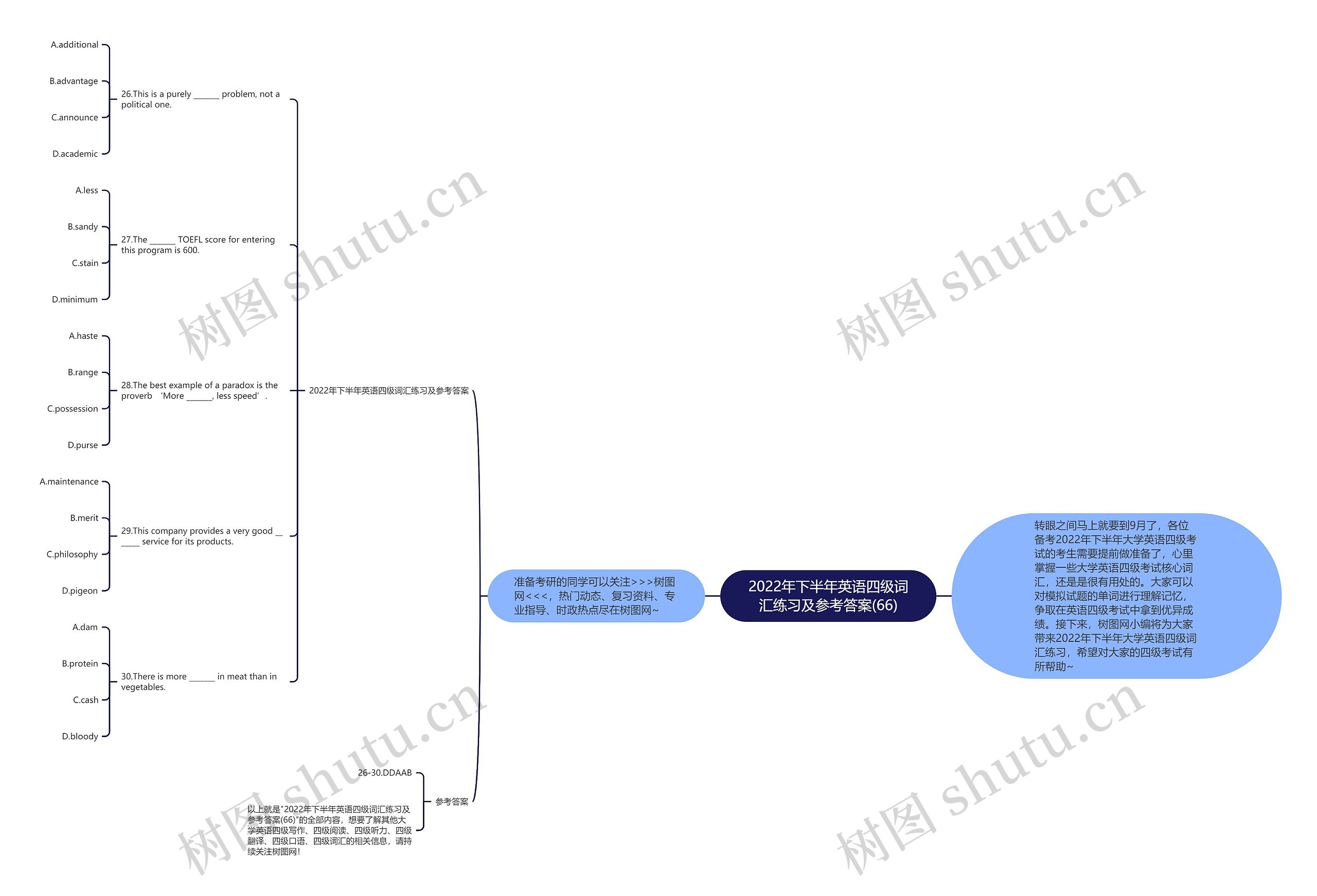 2022年下半年英语四级词汇练习及参考答案(66)思维导图
