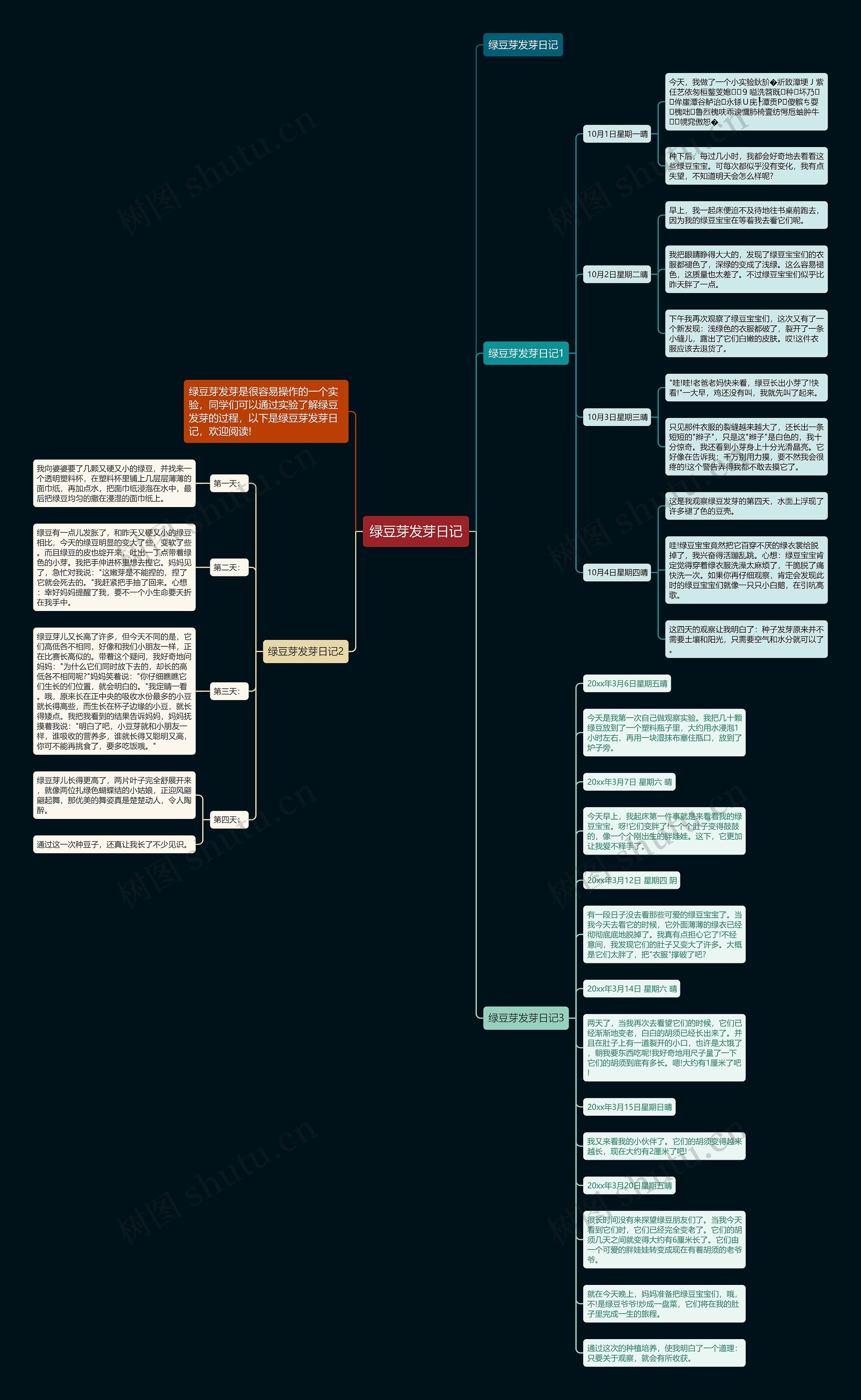 绿豆芽发芽日记思维导图高清图 绿豆芽发芽日记思维导图